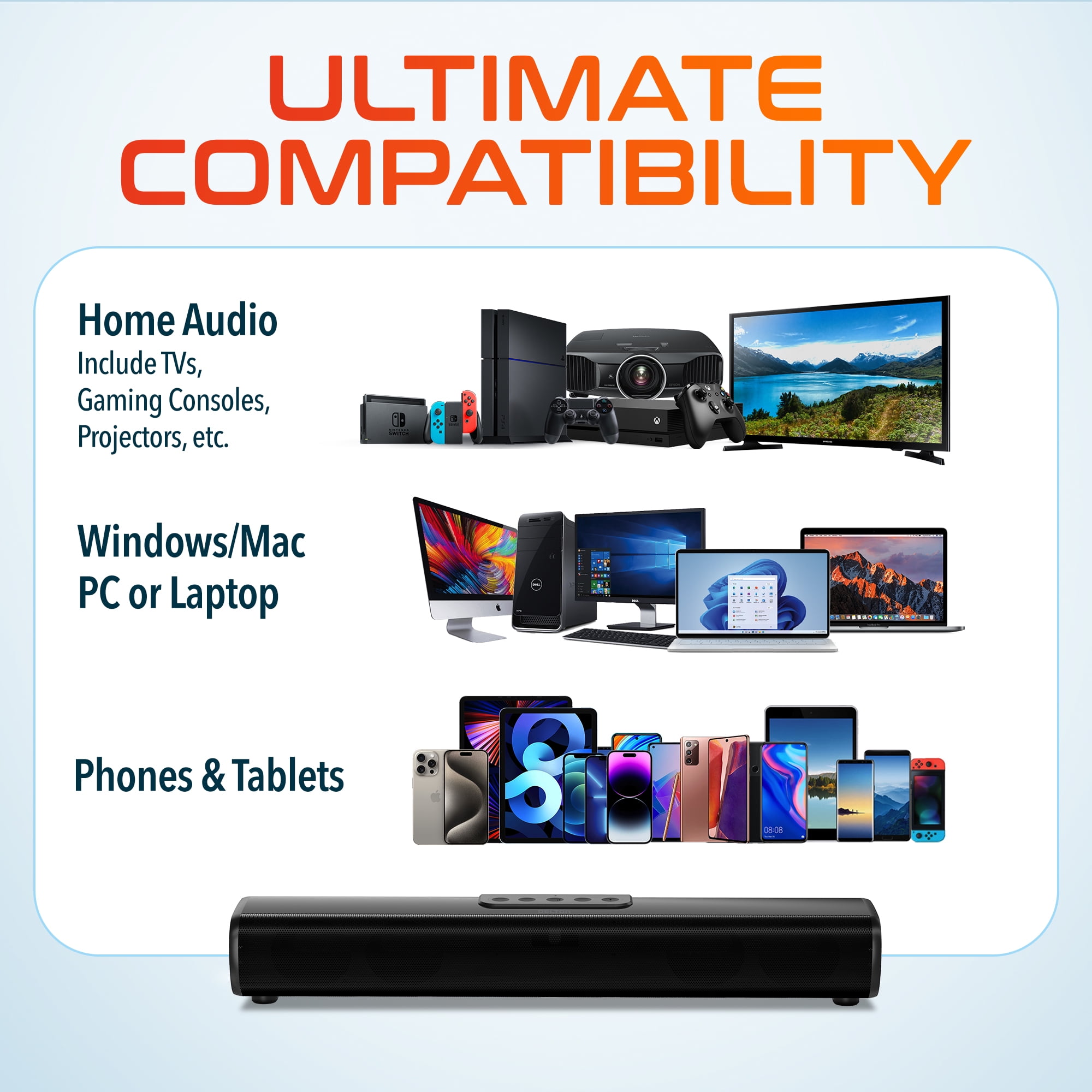 Delton SB380 Stereo Sound Bar, 50W Computer Speakers, Wired & Wireless Soundbar with Remote Control (Black, 15.74 in) 4d19d