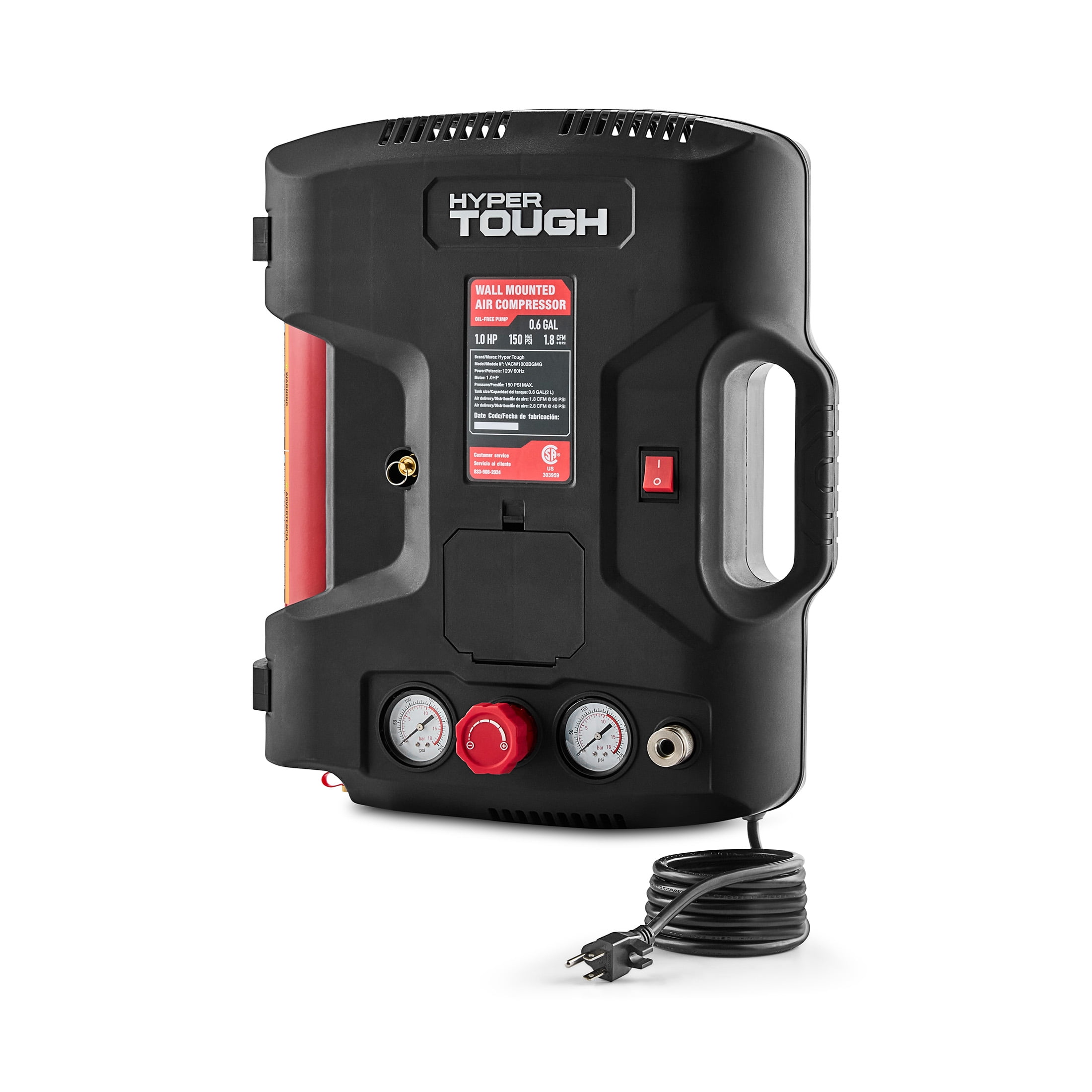 Hyper Tough Oil-Free Wall-Mount Air Compressor (Black, 0.6 Gallon) qqjj3