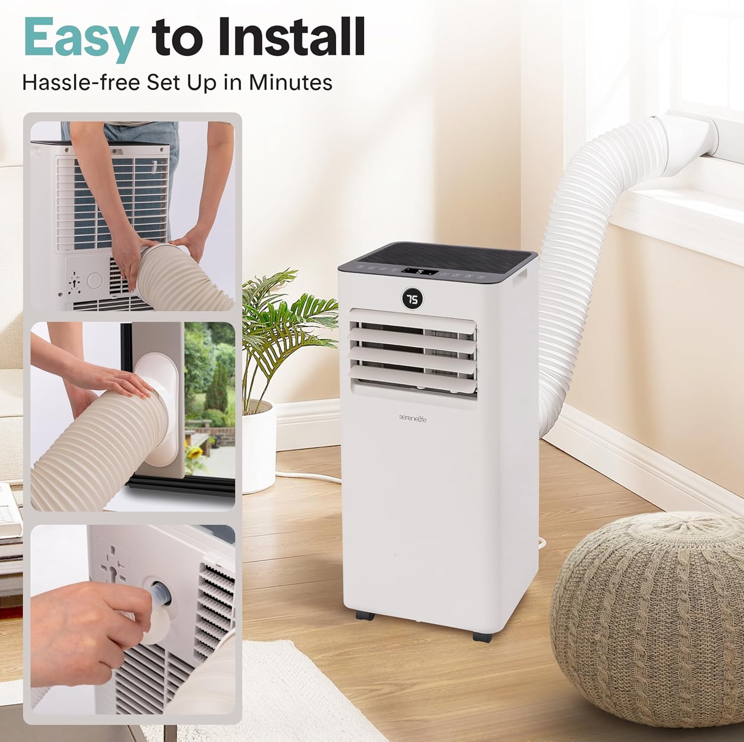 SereneLife Portable Air Conditioner and Heater (8000 BTU, White) 865bk