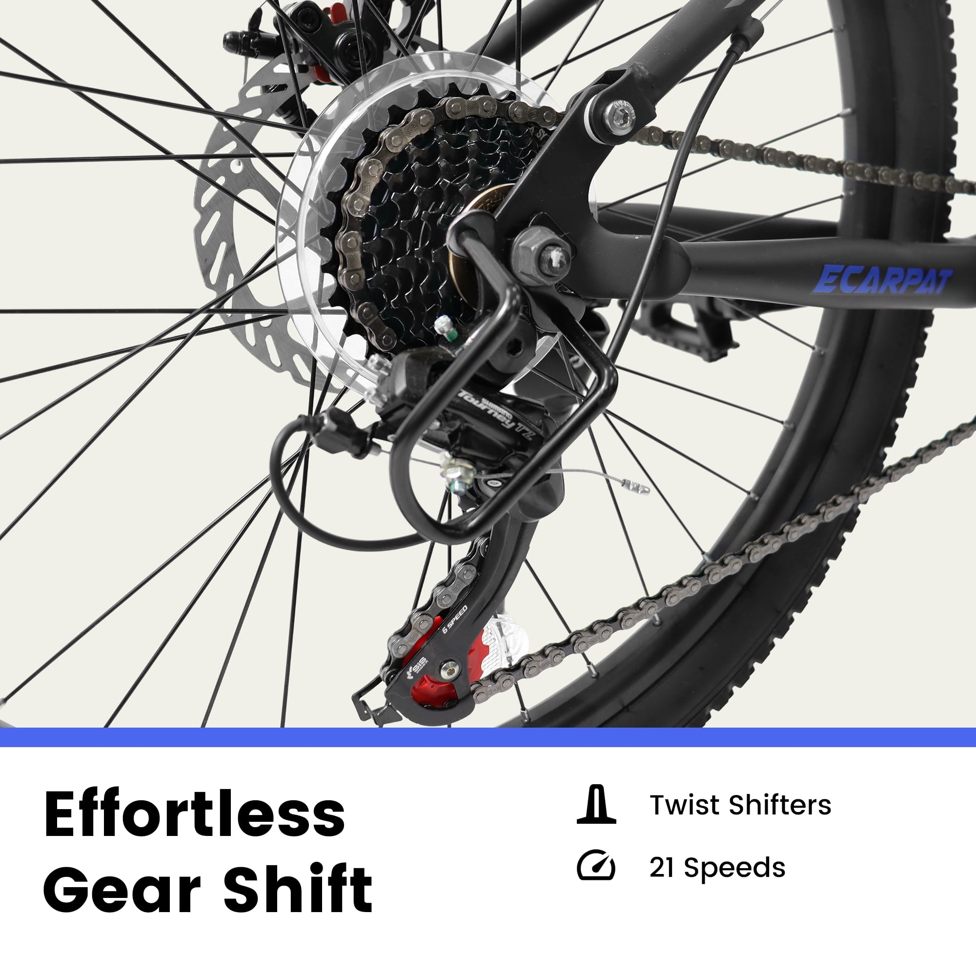 Ecarpat 26 Inch Mountain Bike, 21-Speed Dual Disc Brake MTB with Front and Rear Suspension (Black, 26 in) egrgr