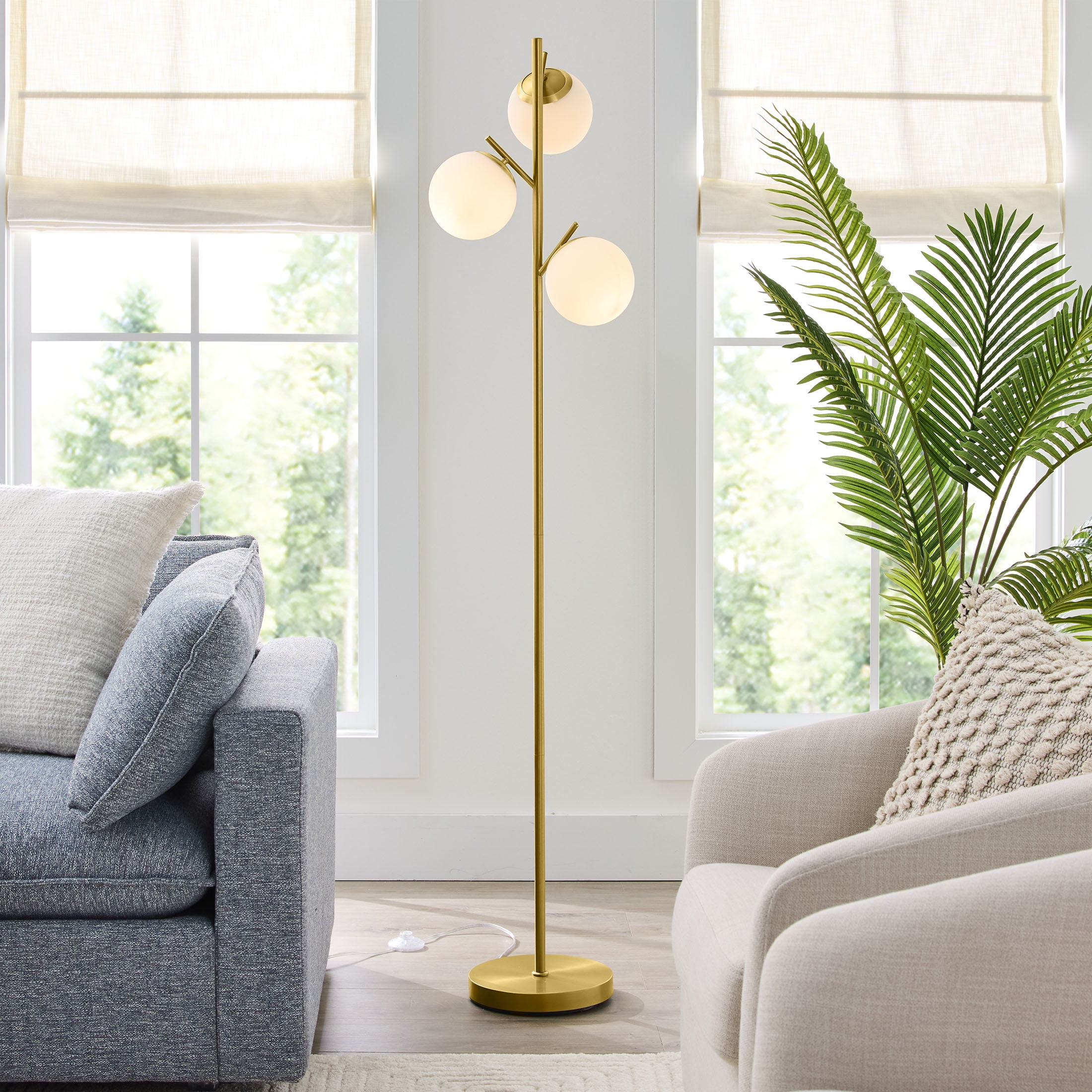 Better Homes & Gardens 3-Globe Floor Lamp Modern Freestanding Lighting for Living Room (Brass, 65 in) wr83f