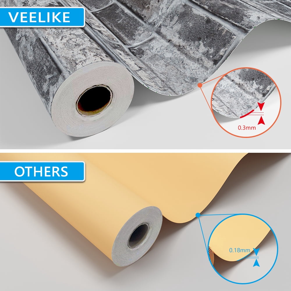 VEELIKE Peel and Stick Grey Brick Wallpaper, 3D Textured Self-Adhesive Contact Paper for Walls and Backsplash (Grey, 15.7 in x 118 in) 7j62e