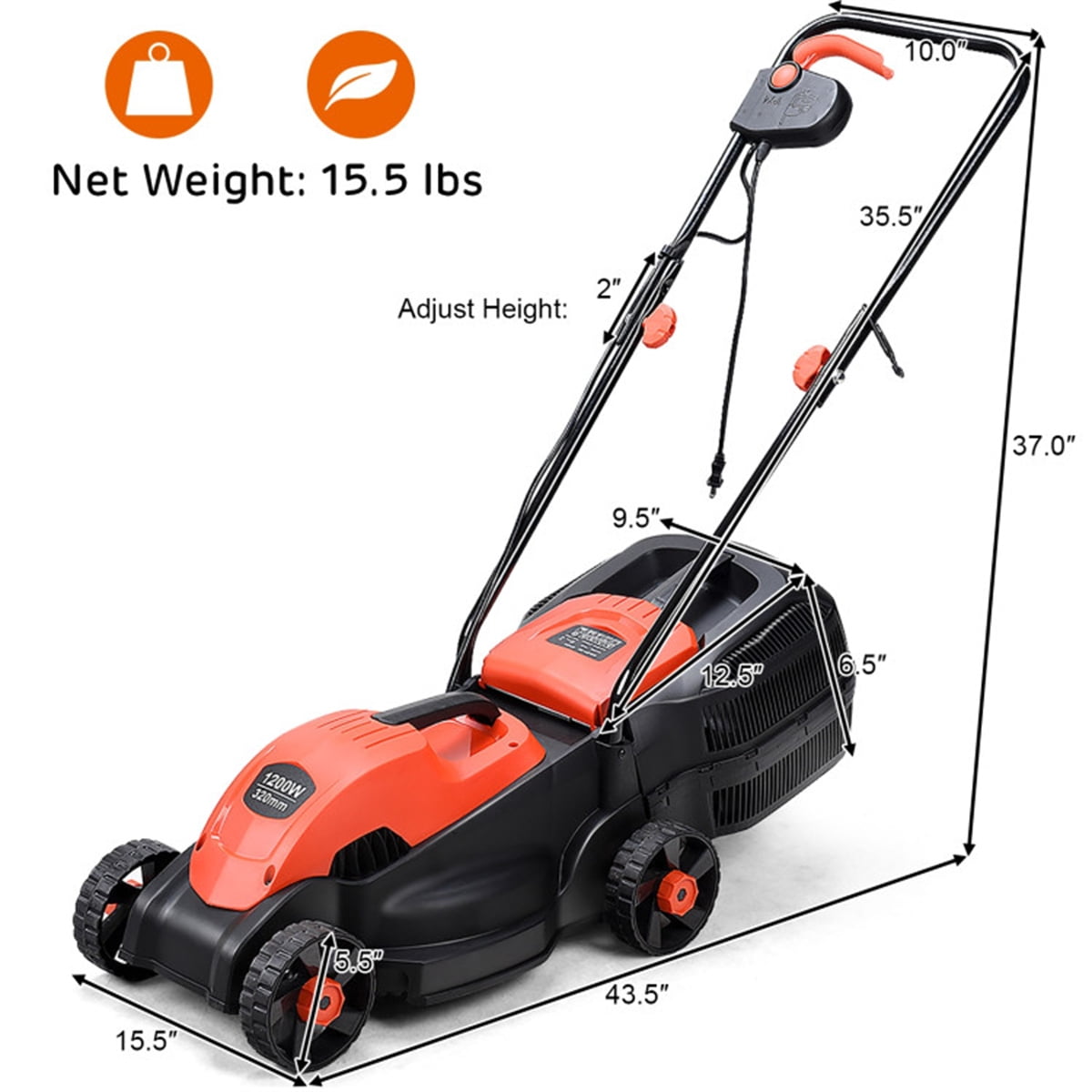 TopComfy Electric Corded Lawn Mower, Compact Garden Grass Cutter with 8 gal Collection Box (13 in) y6gwt