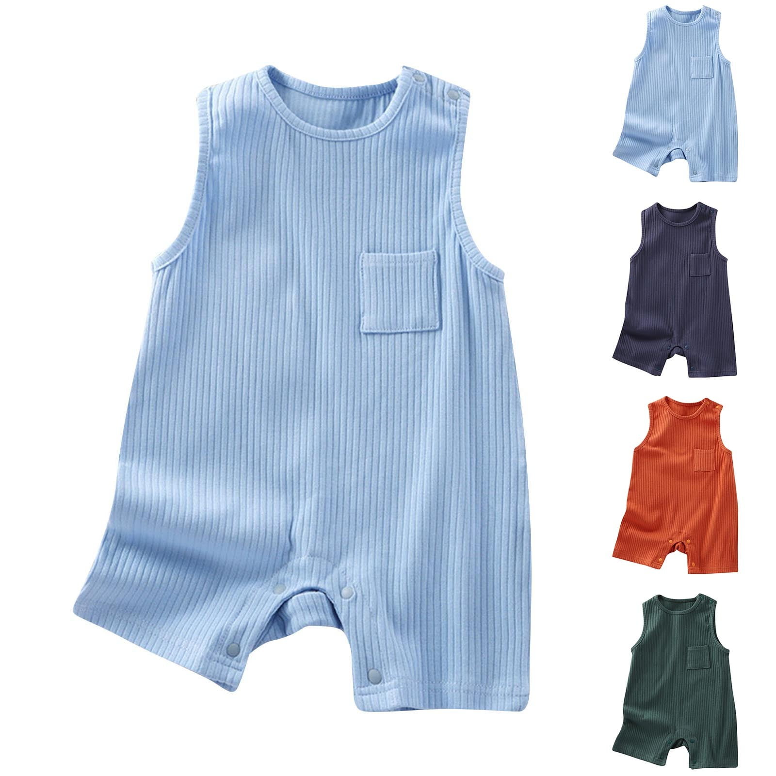 Agkizg Baby Boys Sleeveless Romper Solid Color Breathable Cotton Jumpsuit (Green, 0-6 Months) e8sr5