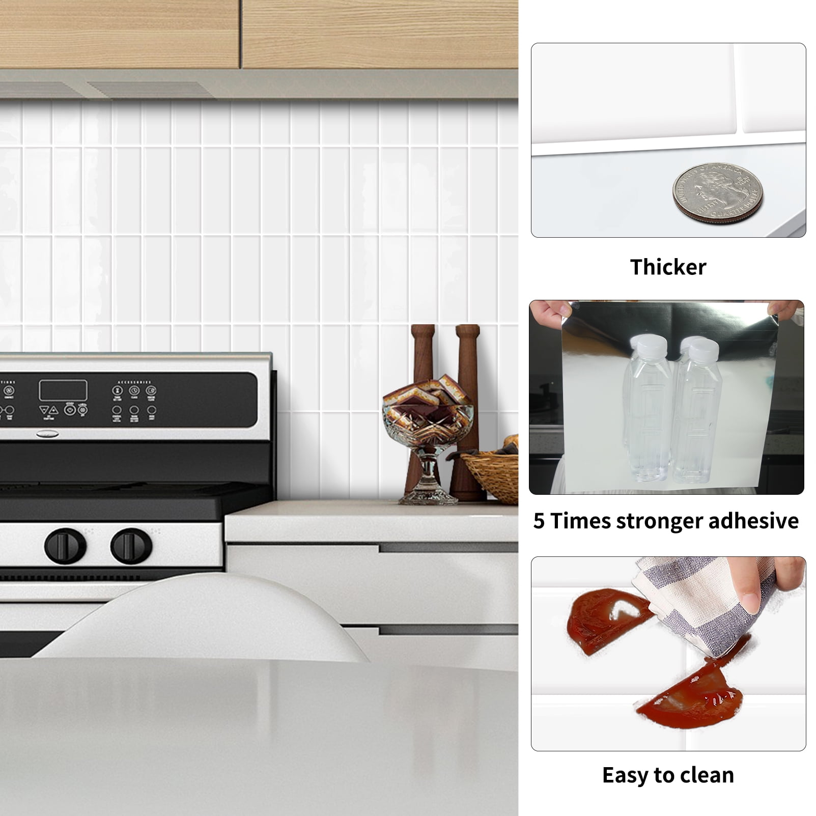 DEWOO Peel and Stick Backsplash Wall Tiles, Extra Thick 3D Adhesive Panels for Kitchen and Bathroom (White, 10 Pack, 12 in x 12 in) v78c3