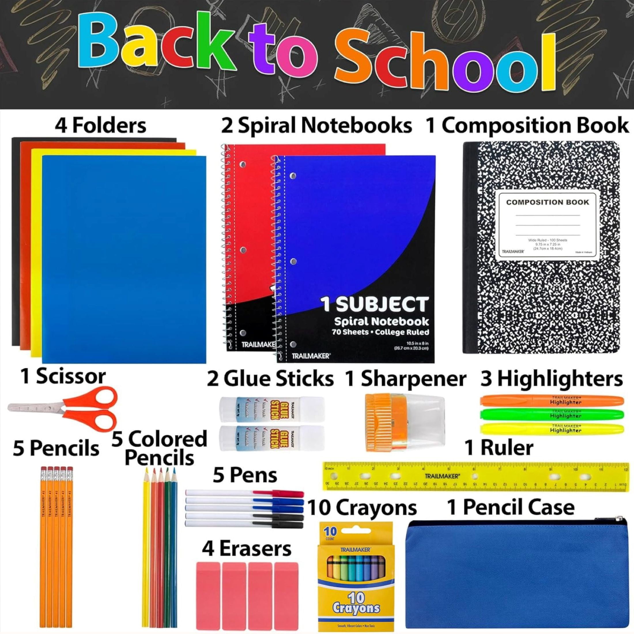 Trailmaker 18 in Backpacks with 45 Piece School Supply Kits (12 Pack, Black and Navy Blue) d93ko
