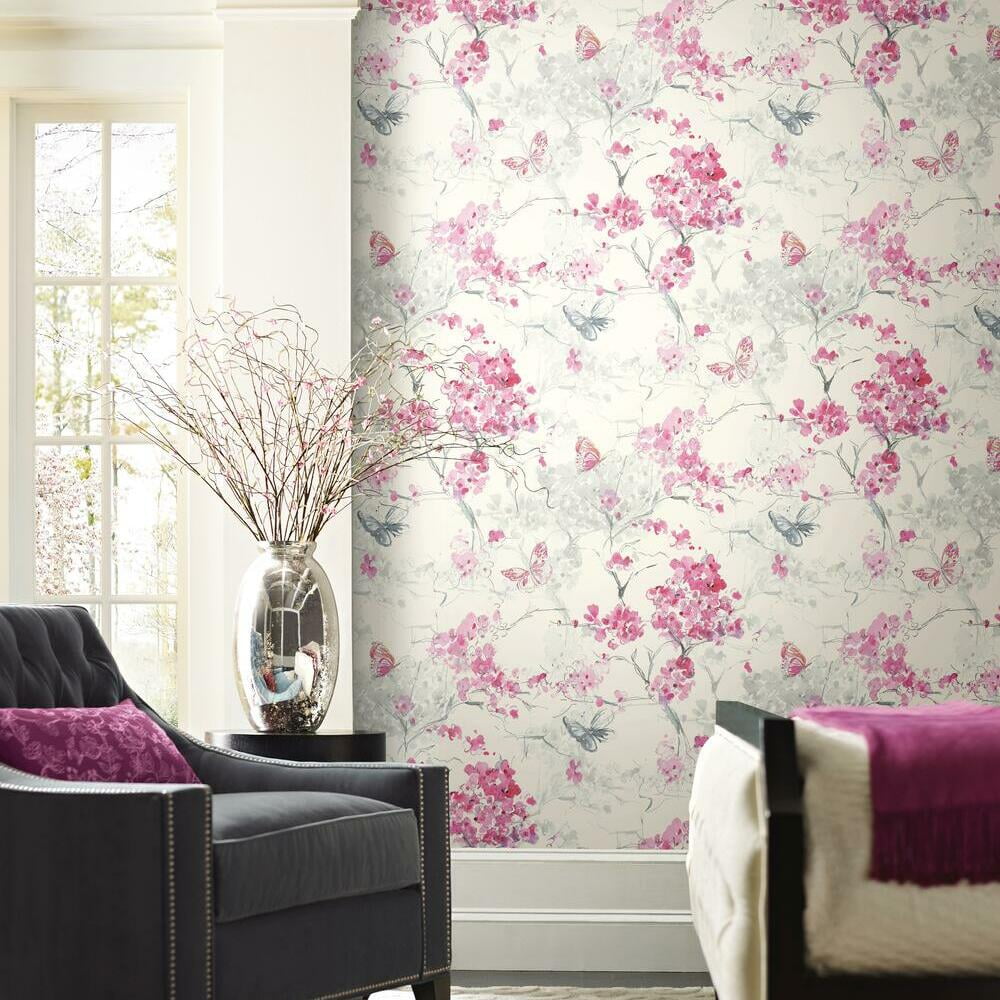 RoomMates Spring Cherry Blossoms Peel and Stick Wallpaper (Blue, 18 in x 18.86 ft) hohn8