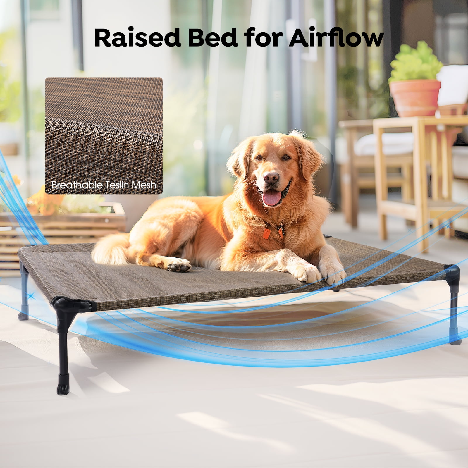 Veehoo Elevated Cooling Dog Bed with Waterproof Removable Pillow-Top Mat (Brown, Large) sypys