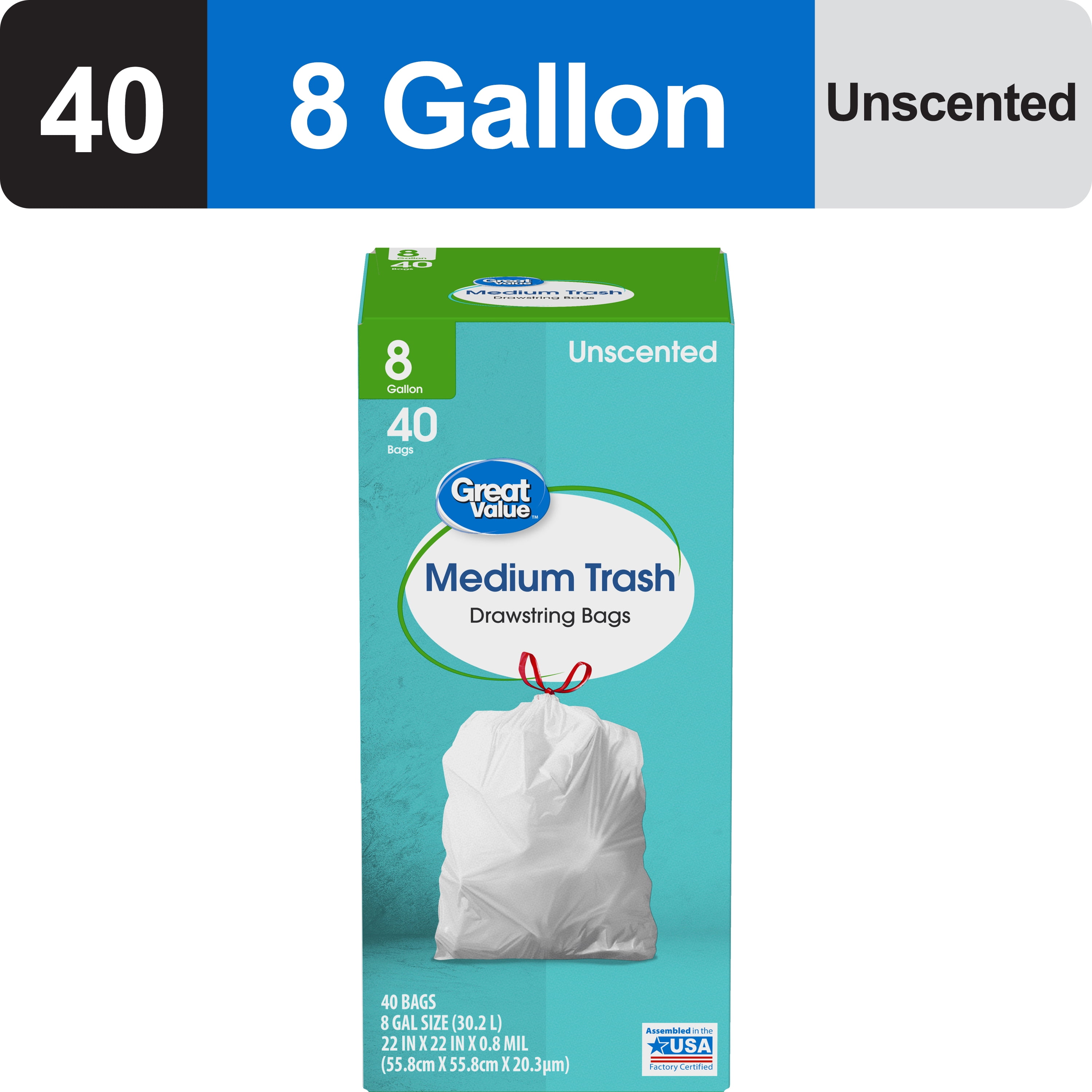 Great Value Medium Trash Drawstring Bags (White, 8 Gallon, 40 Count) npnk2