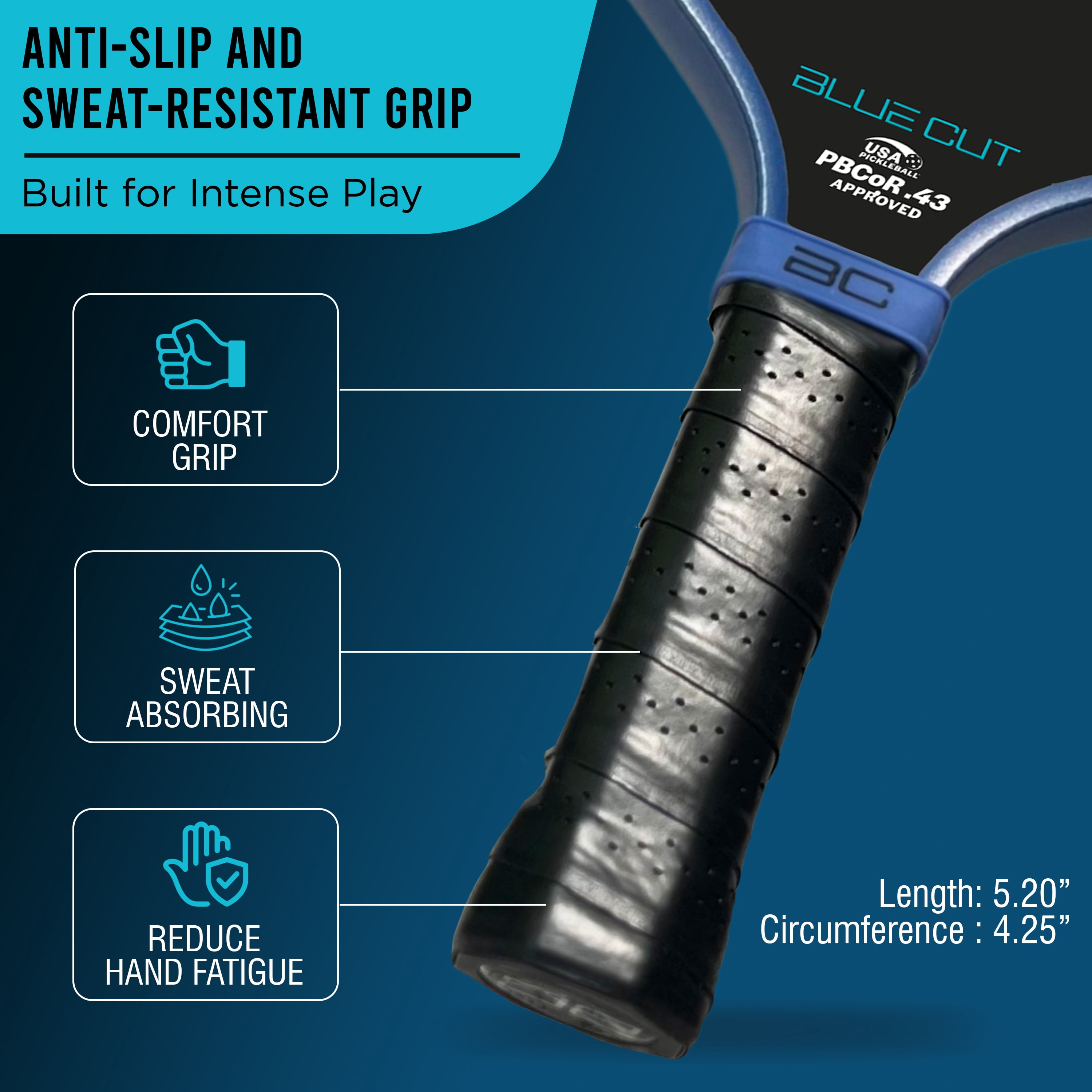 BLUE CUT Pickleball Paddle T700 Carbon Fiber Racket (Blue, 16mm Honeycomb Core) tpont