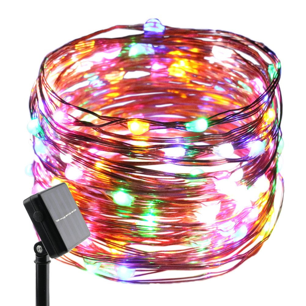 QISHI Solar LED String Lights, Waterproof Decorative Fairy Lights for Outdoor Patio Garden (Multicolor, 33 ft) ct5rl