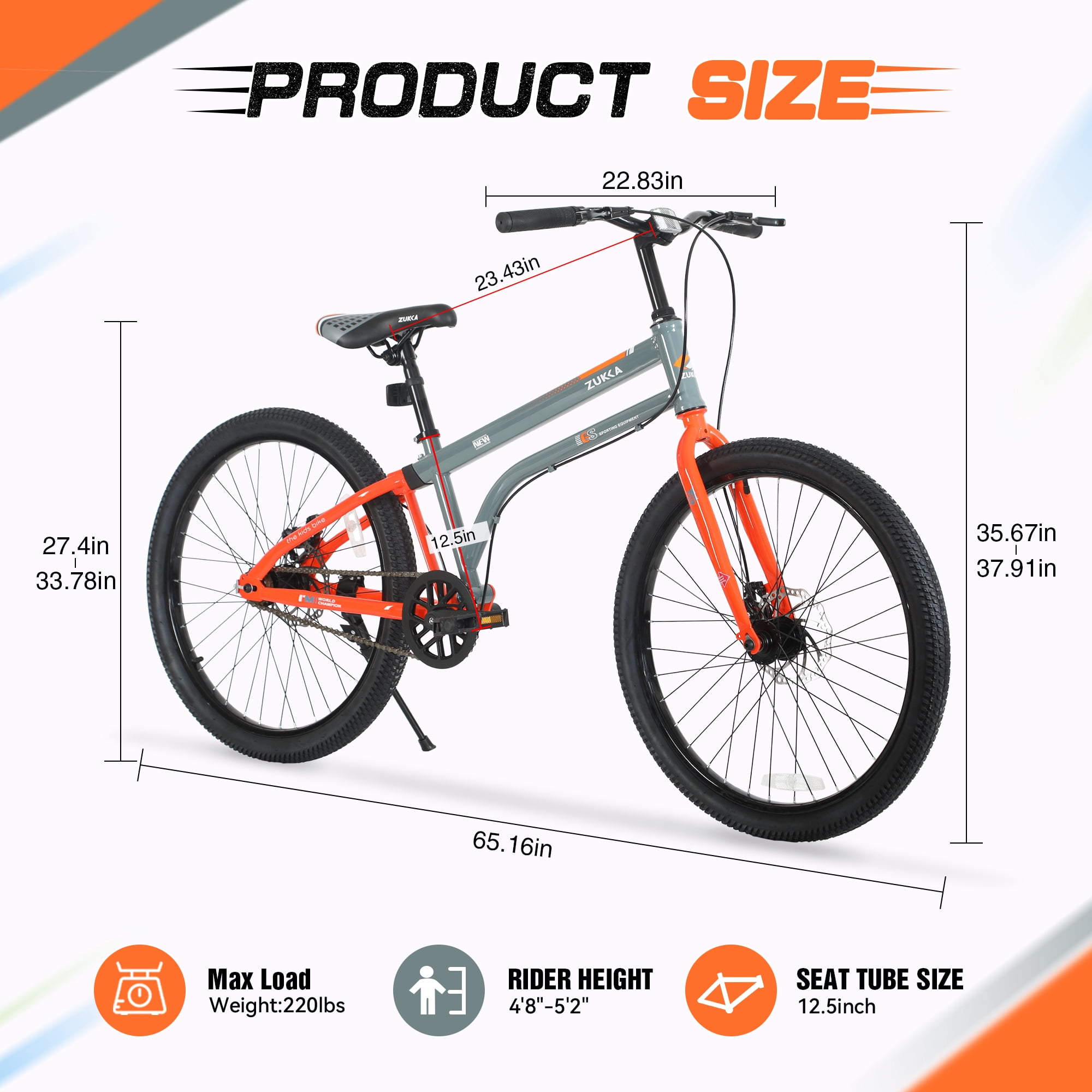 MEGHNA 24 in Mountain Bike Single Speed MTB with Dual Disc Brakes and Carbon Steel Frame (Gray, 24 in) 7rp7v