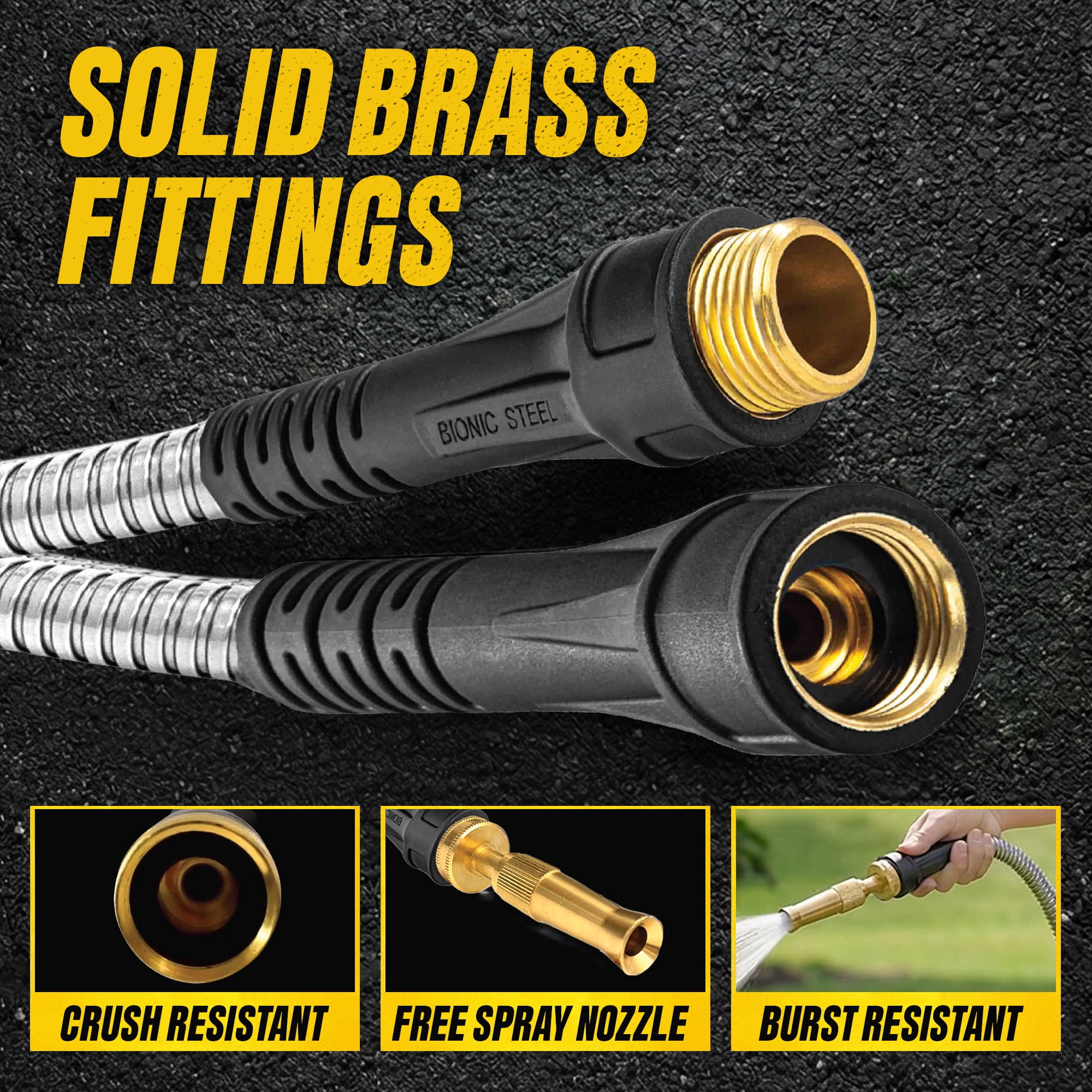 Bionic Steel Pro Garden Hose (Stainless Steel, 50 ft) Heavy Duty Kink-Free Outdoor Water Hose with Spray Nozzle kcxo6