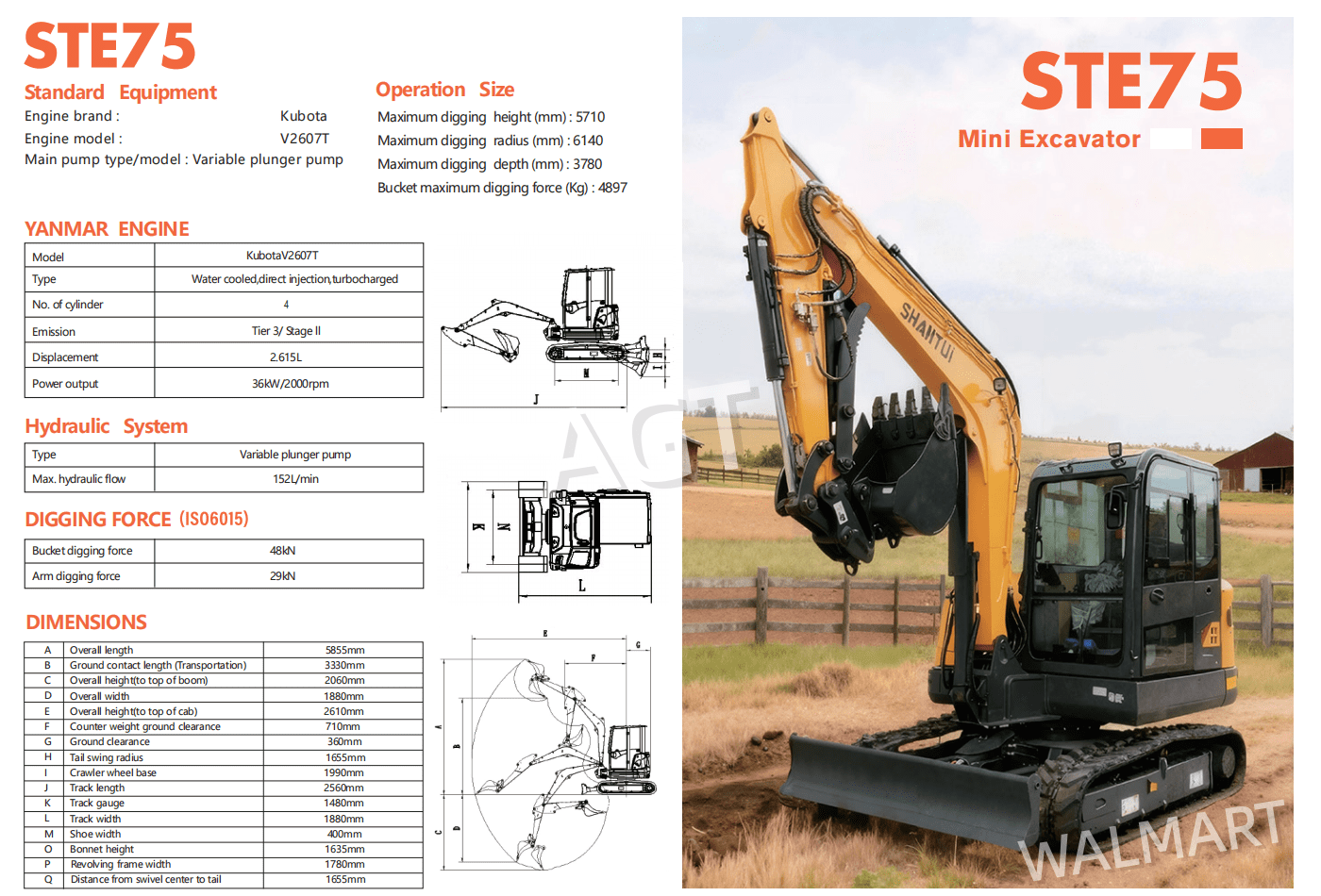 CFG INDUSTRIAL 6 Ton Mini Excavator with Hydraulic Thumb and Pilot Control (Yellow, 6 Ton) mawqk