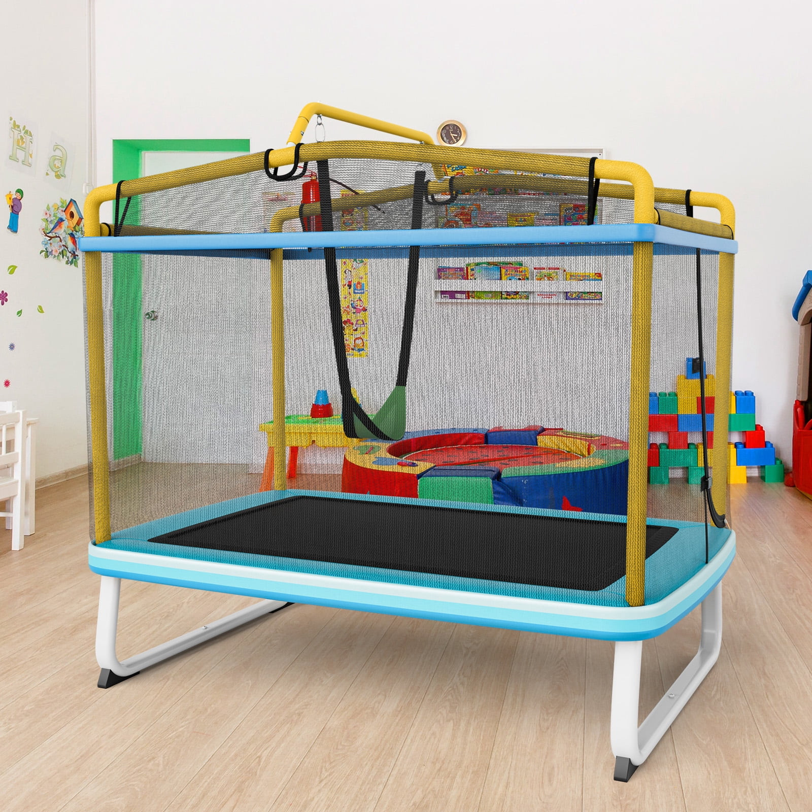 Topbuy 3-in-1 Kids Trampoline with Swing and Horizontal Bar (Yellow, 6 ft) gmhyd