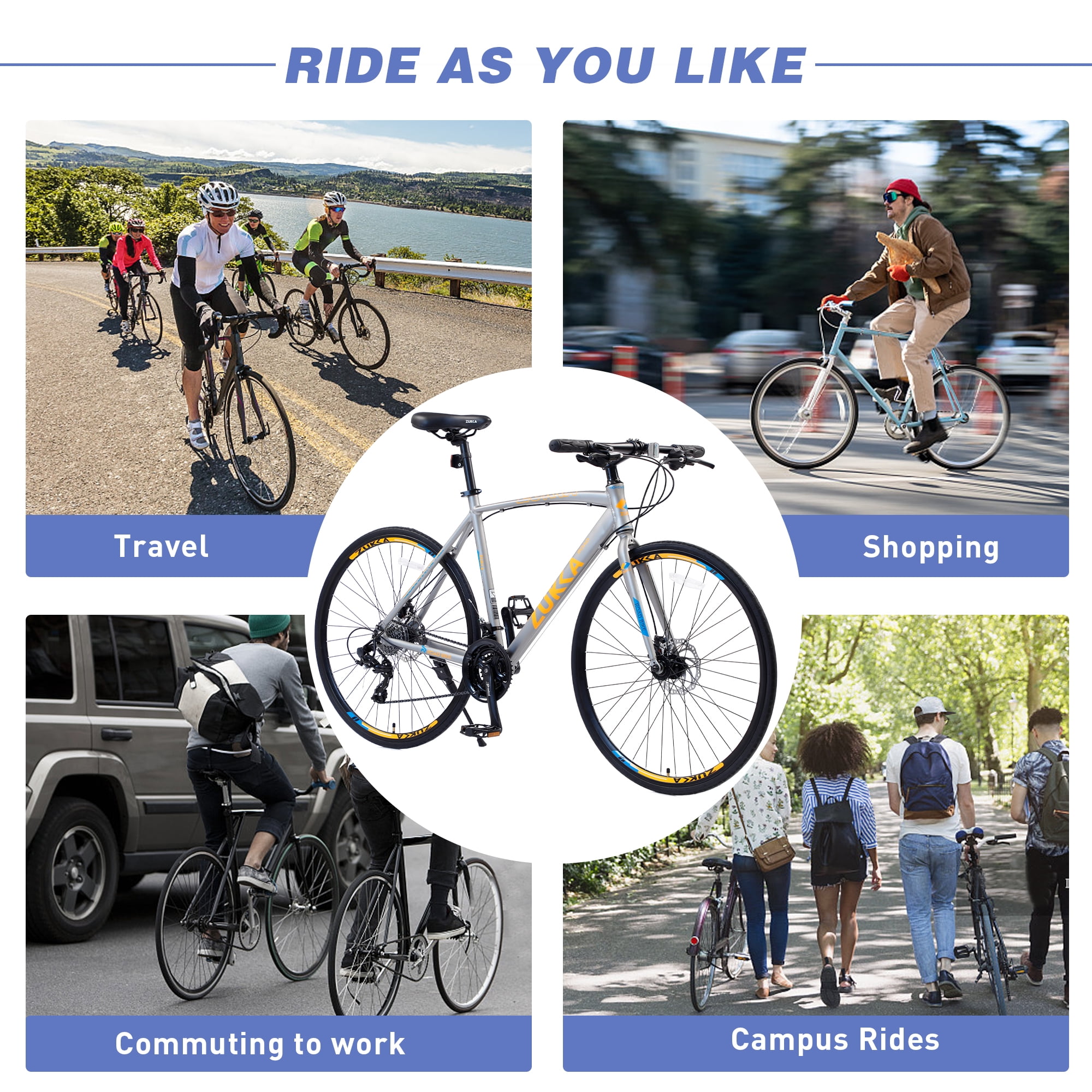 Historyli Go5H Road Bike, 24-Speed Aluminum Alloy Commuter Bicycle with Disc Brakes (Silver, 700C) 0kv9p