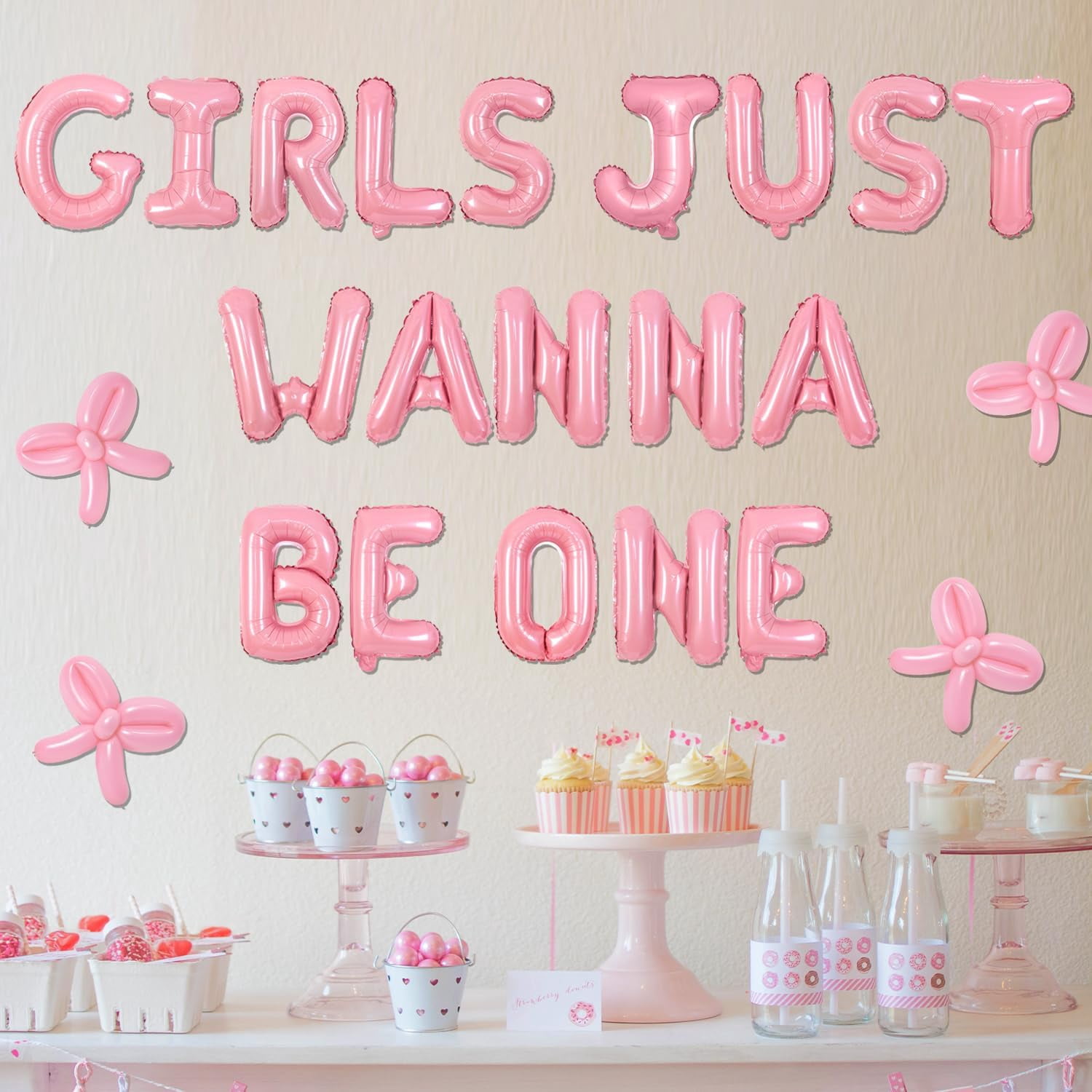 Generic Girls Just Wanna Be One Birthday Balloon Banner Set (Pink, 1 Pack) pkrnf