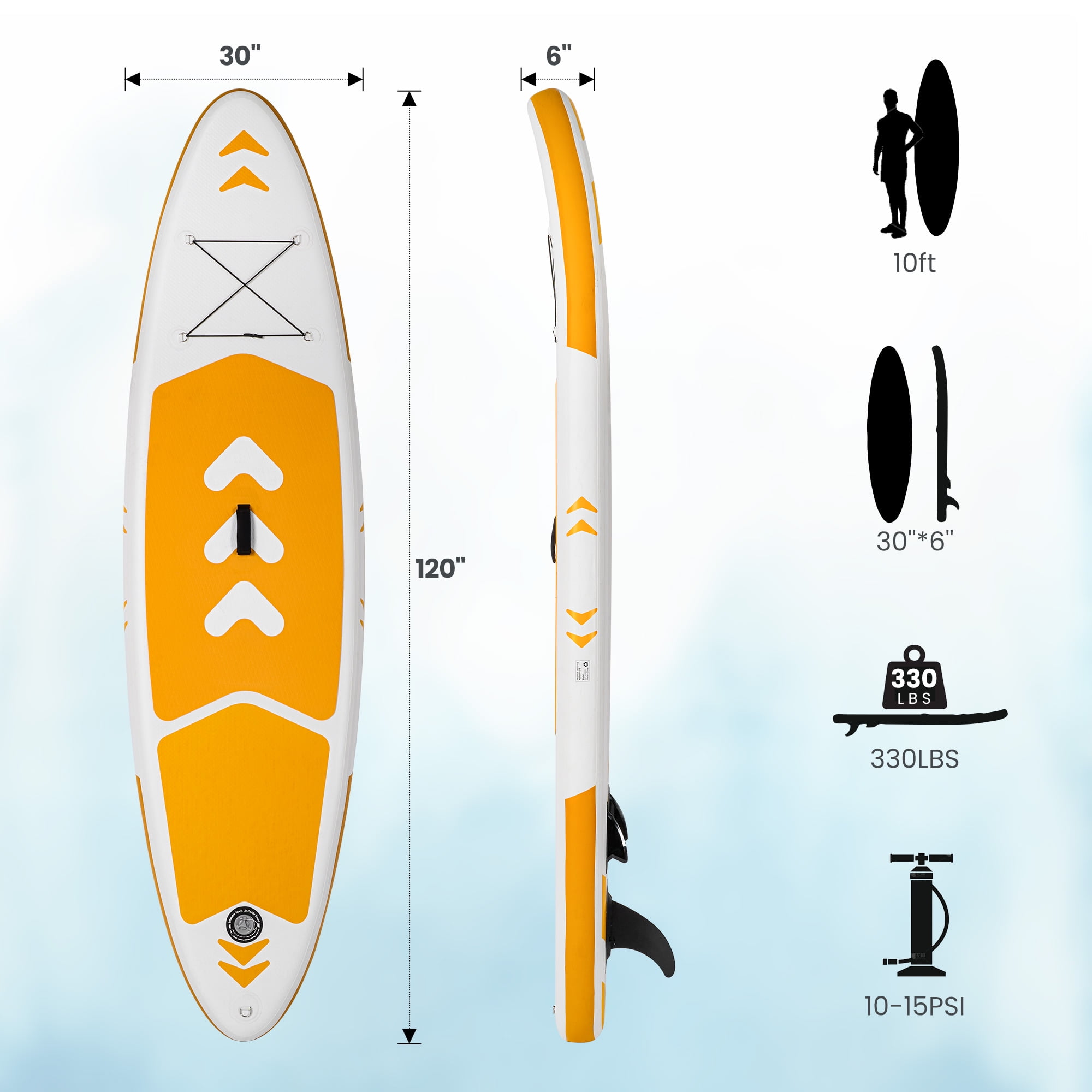 Naipo Inflatable Stand Up Paddle Board Ultra-Light SUP for Surfing and Touring (Orange, 120 in x 30 in x 6 in) tay89
