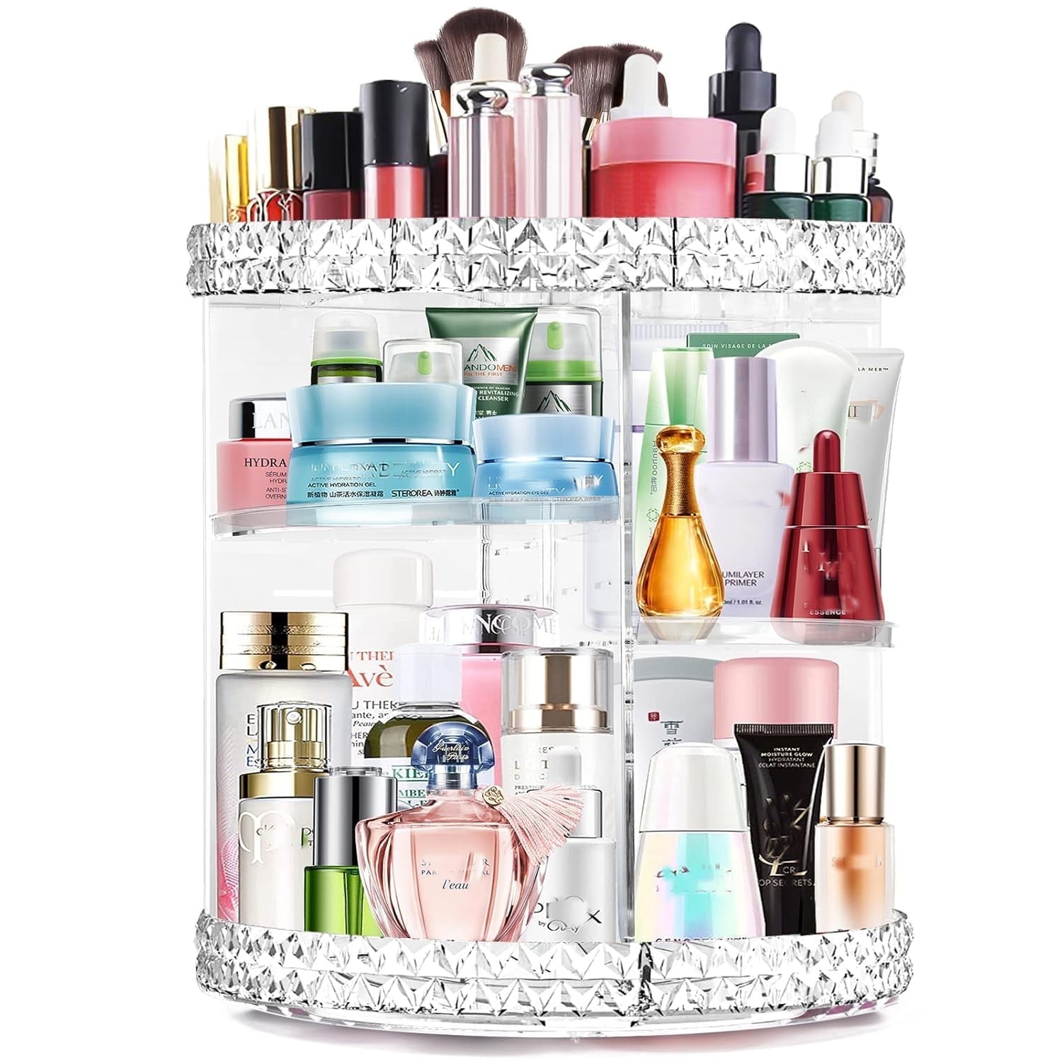 RIFESHOW 360 Rotating Makeup Organizer, Adjustable Large Capacity Cosmetic Display Case (Clear, 12 in x 9 in) 6wdbv