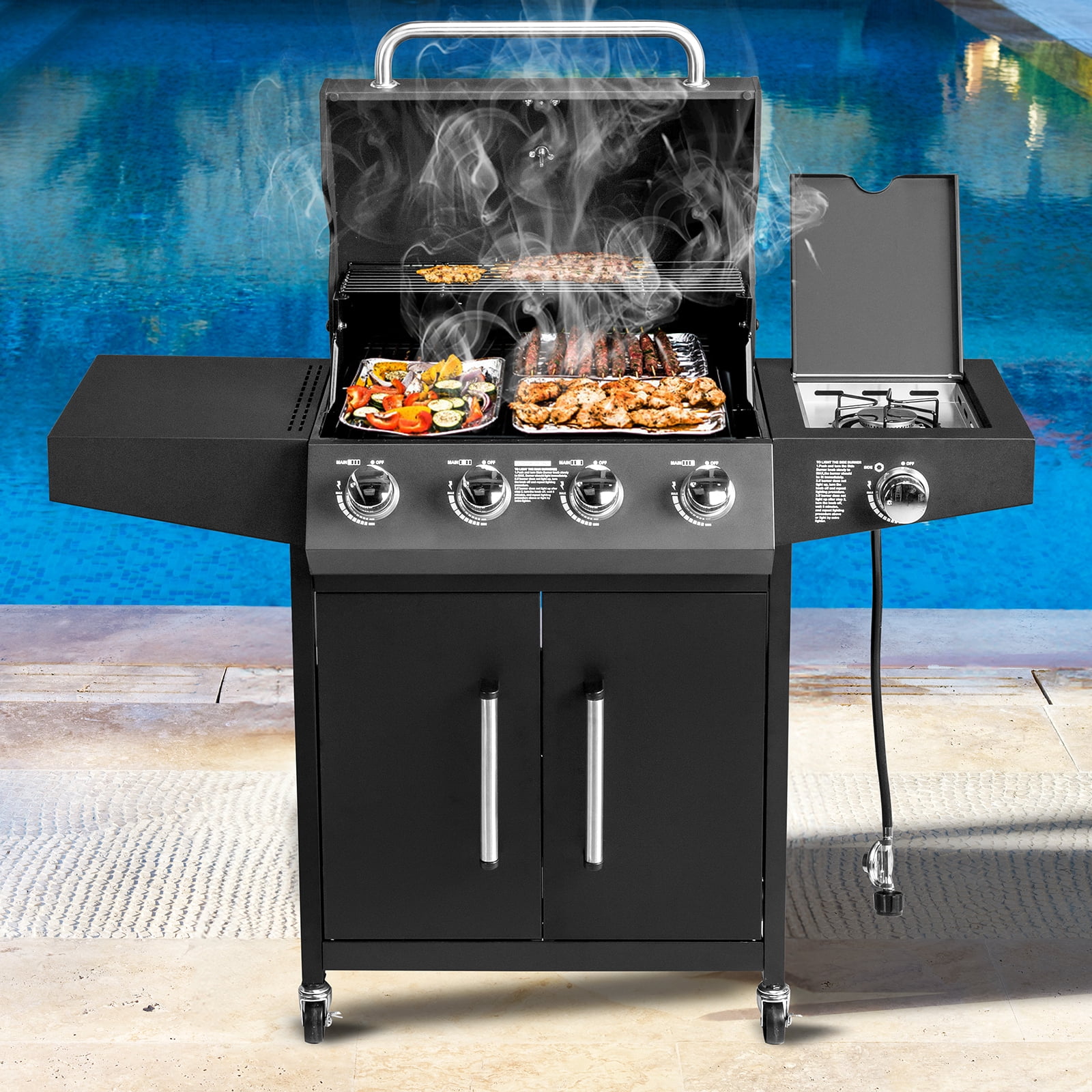 iTopRoad Propane Gas Grill with Side Stove (58000 BTU, Outdoor Cooking Station) 5v0qi