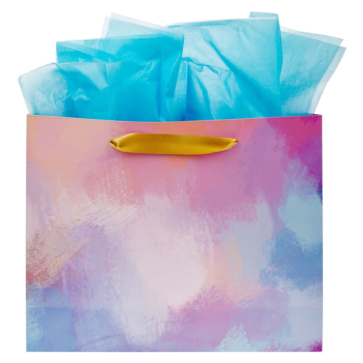 With Love Cosmetics Happy Birthday Gift Bag Set with Card and Tissue Paper (Blue Pink Purple Watercolor, 12.5 in x 10 in x 3.9 in) ppe0l