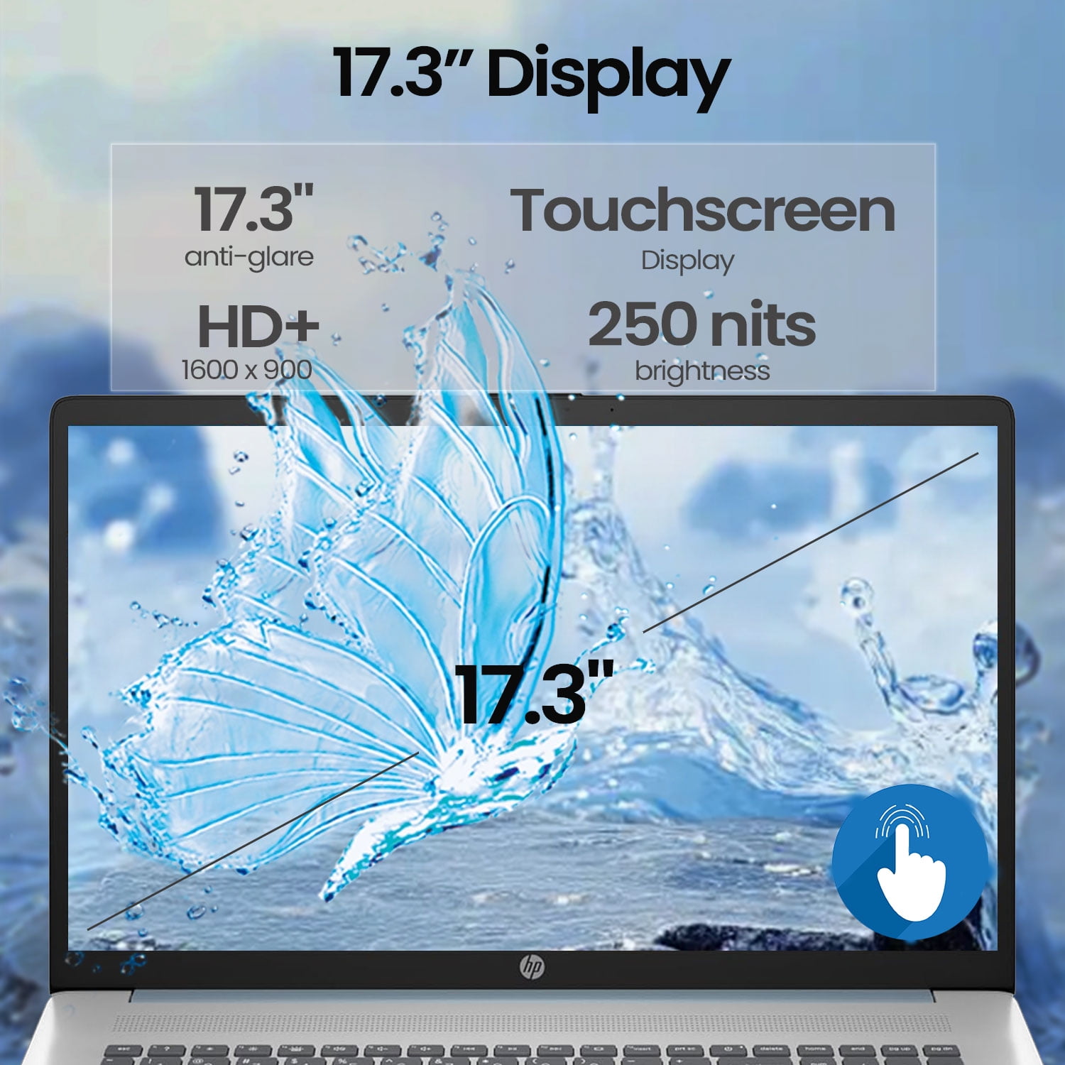 HP 17.3-inch Touchscreen Business Laptop, AMD Ryzen 5 7430U, 16GB RAM, 1TB SSD, Backlit Keyboard, Fingerprint Reader, Windows 11 Pro (Blue) jpz05
