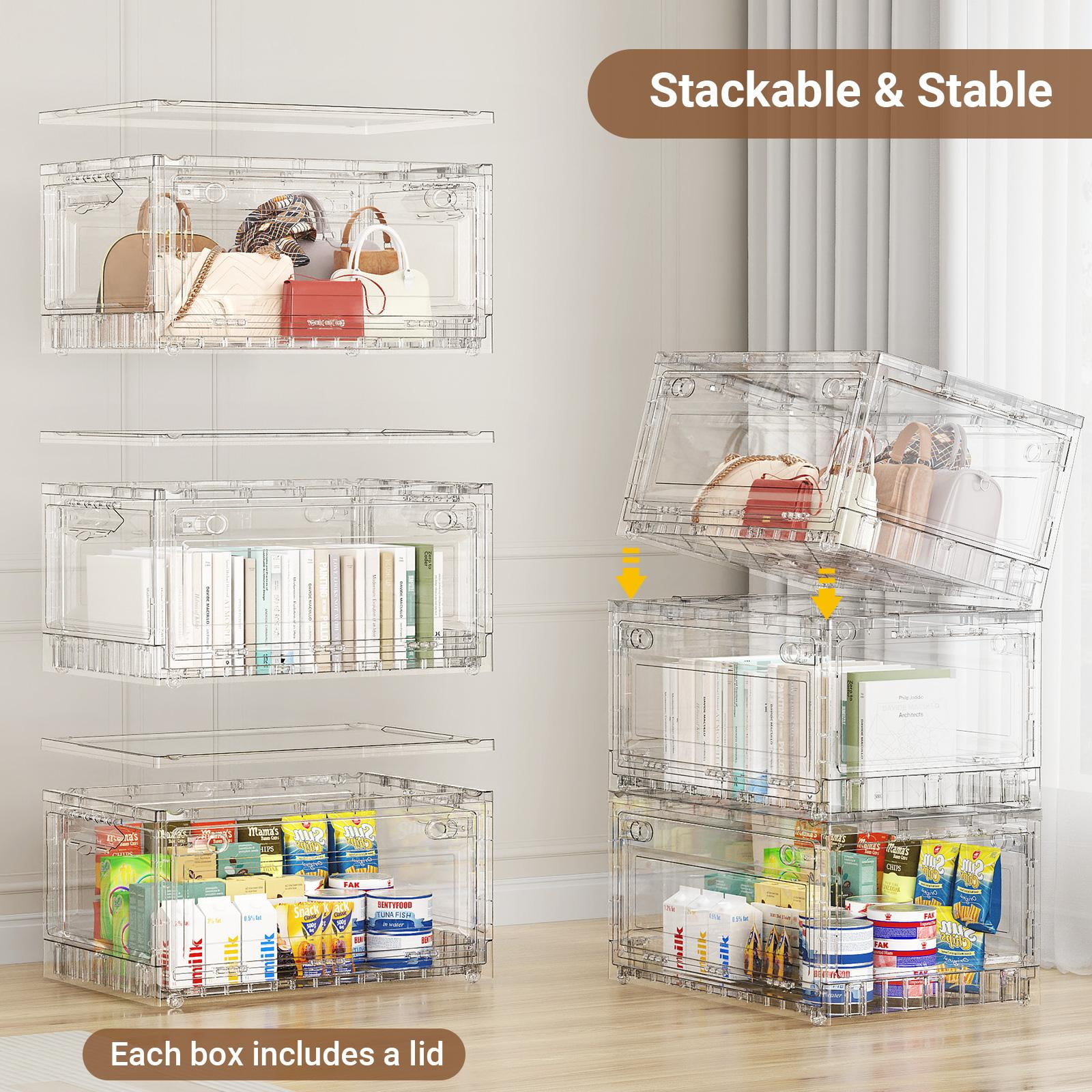 Broview Clear Stackable Storage Bins with Lids and Wheels (Large, 4 Pack, 320 qt Total Capacity) qhix3