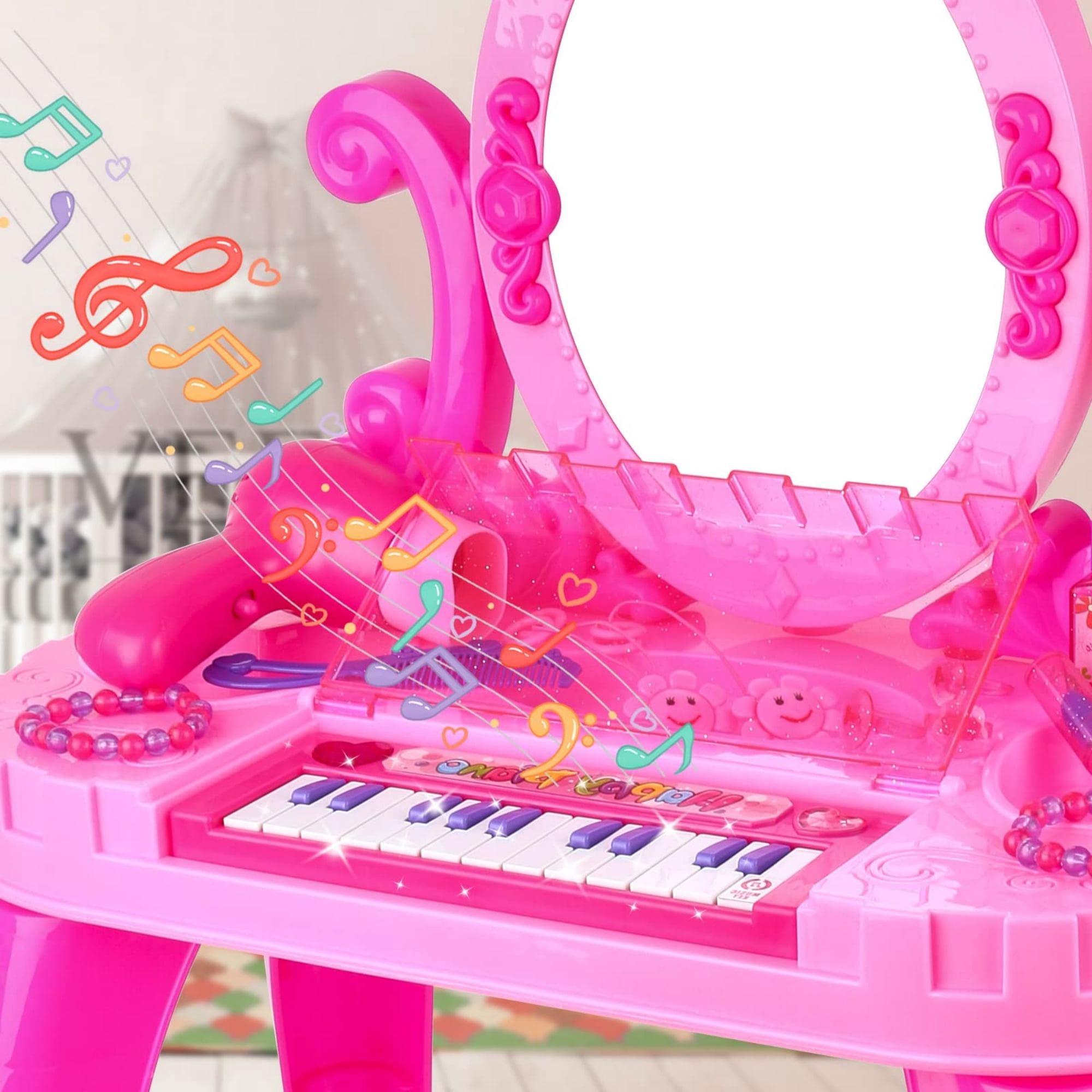 Jugaad Life Toddler Vanity Makeup Table Set with Adjustable Mirror and Chair (Pink, 1 Set) fl3k3
