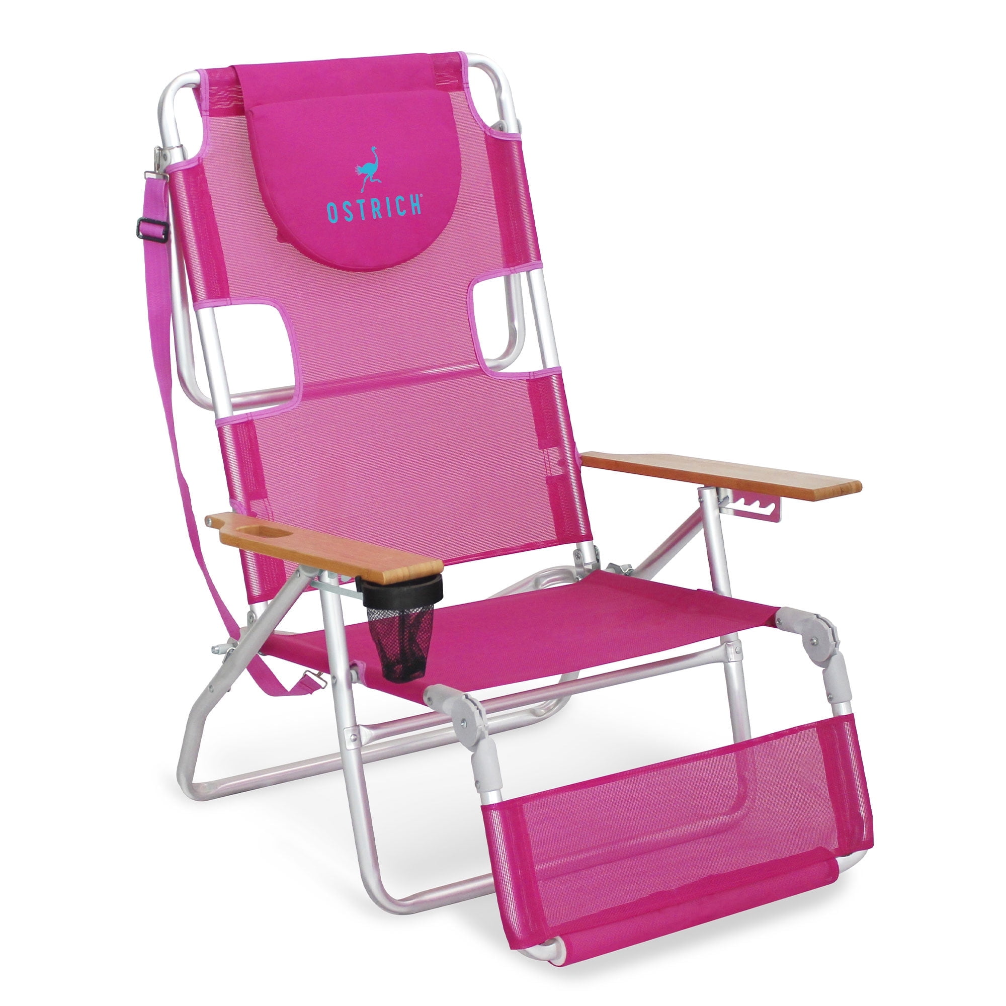 Ostrich Original 3N1 Outdoor Beach Lounge Chair with Footrest (Pink, 60.76 x 28.10 x 39.73 in) up1fv