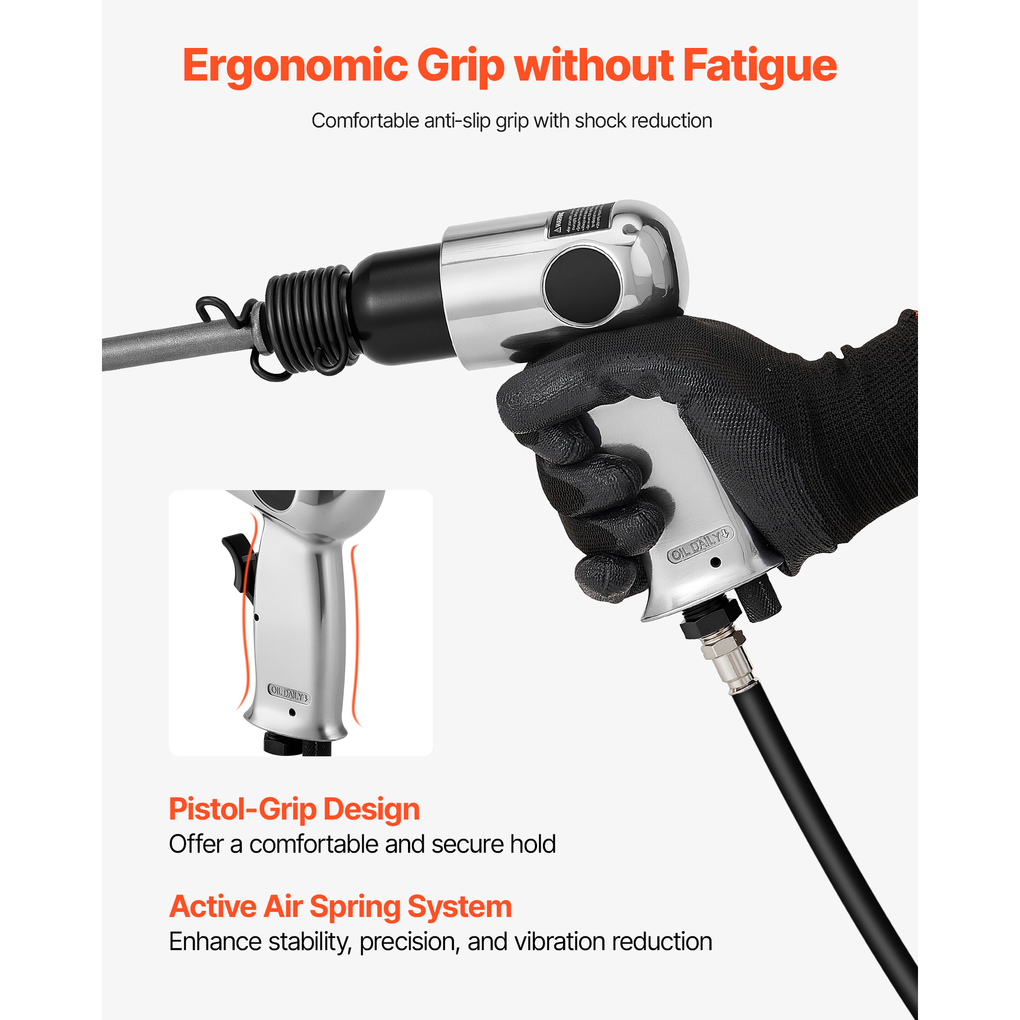 KFFKFF Pneumatic Air Hammer, 4500 BPM Heavy-Duty Air Chisel Tool with 1.57-inch Stroke and 4 Chisels (Silver) nzsow