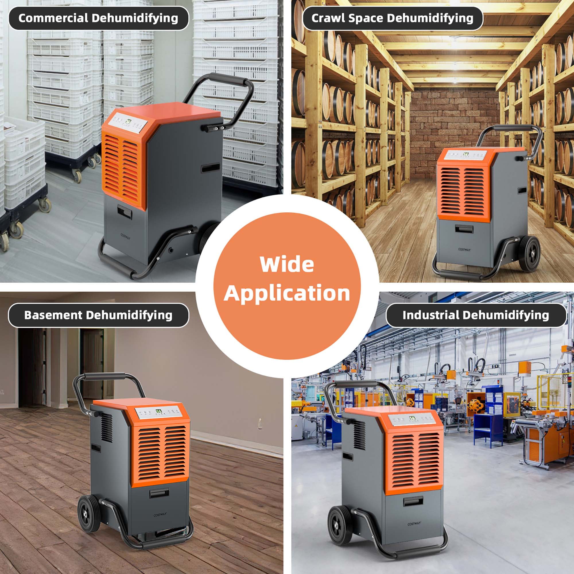 Costway Portable Commercial Dehumidifier for Large Spaces, High-Efficiency Moisture Control (Grey, 45-Pint DOE) a7uya