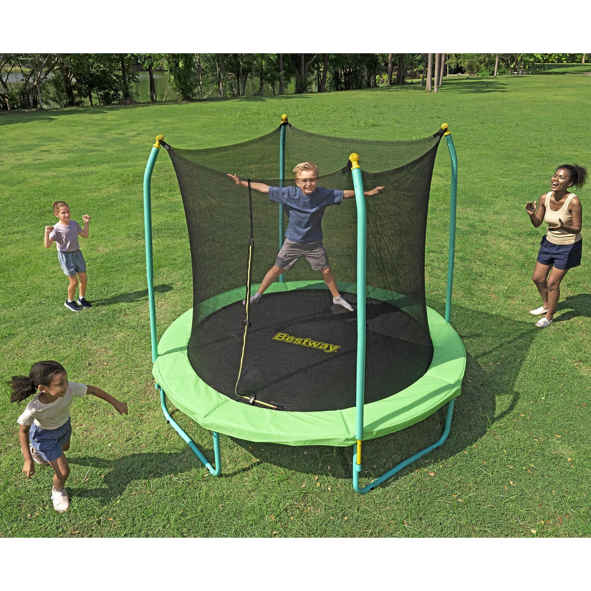 Bestway Xtreme Air Trampoline with Enclosure Net and Padded Poles (Green, 8 ft) ku3mj