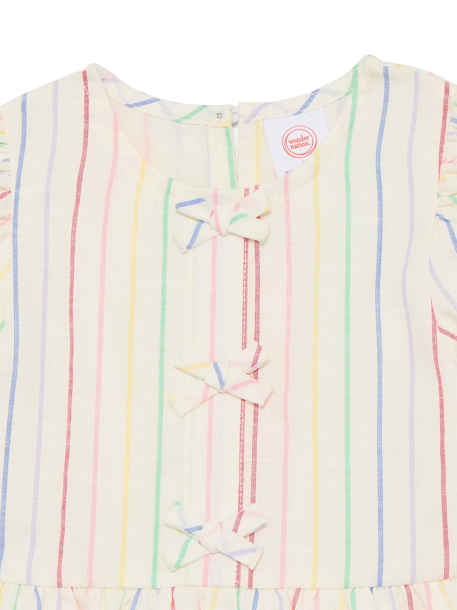 Wonder Nation Toddler Girls Stripe Dress with Bubble Sleeves (White, 5T) asv2z
