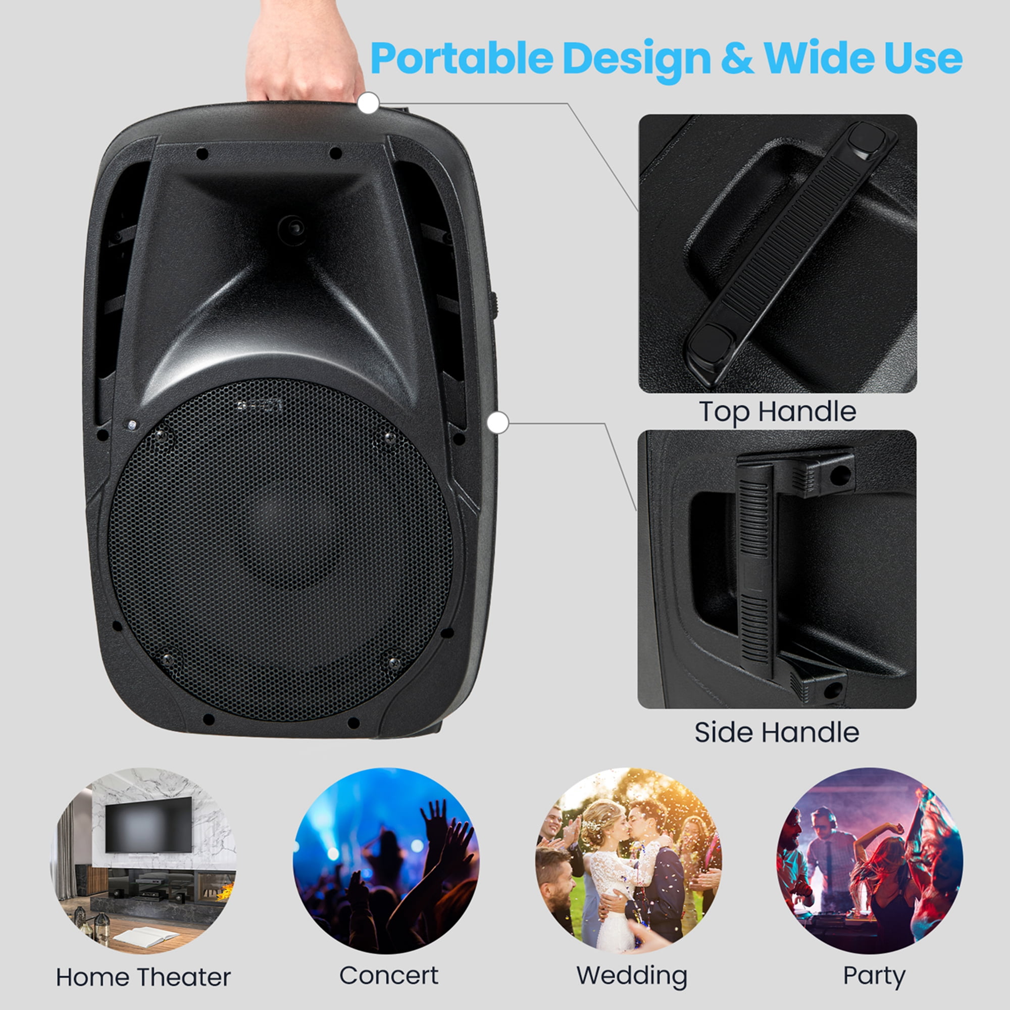 Costway Sonart Dual Portable Powered Loudspeaker System with Adjustable Tripod Stands (Black, 12 in x 10.5 in x 16.5 in) blunu