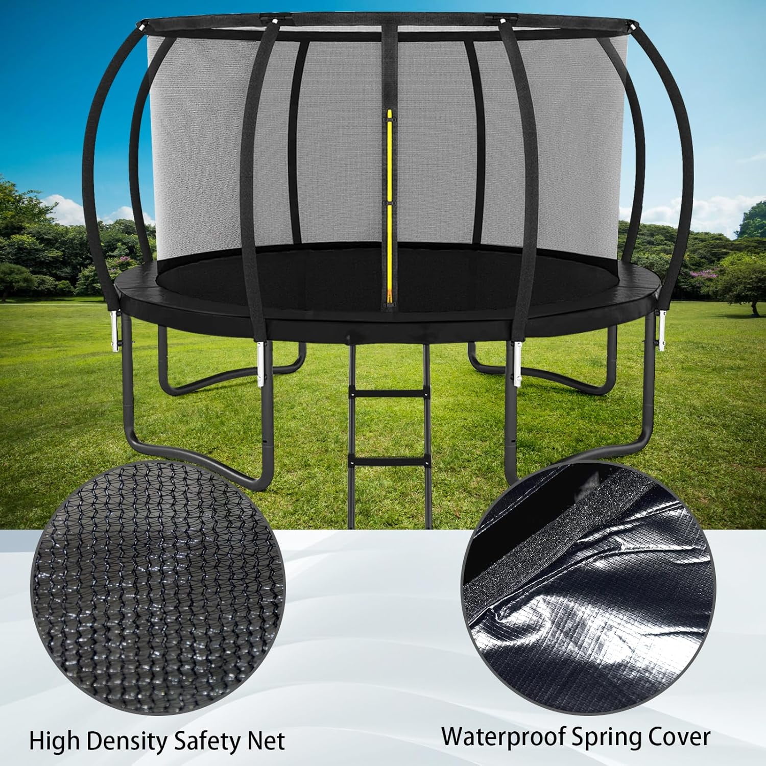 LIZEVINC 12 ft Outdoor Recreational Trampoline with Safety Enclosure Net and Ladder (Black, 12 ft) ht0pm