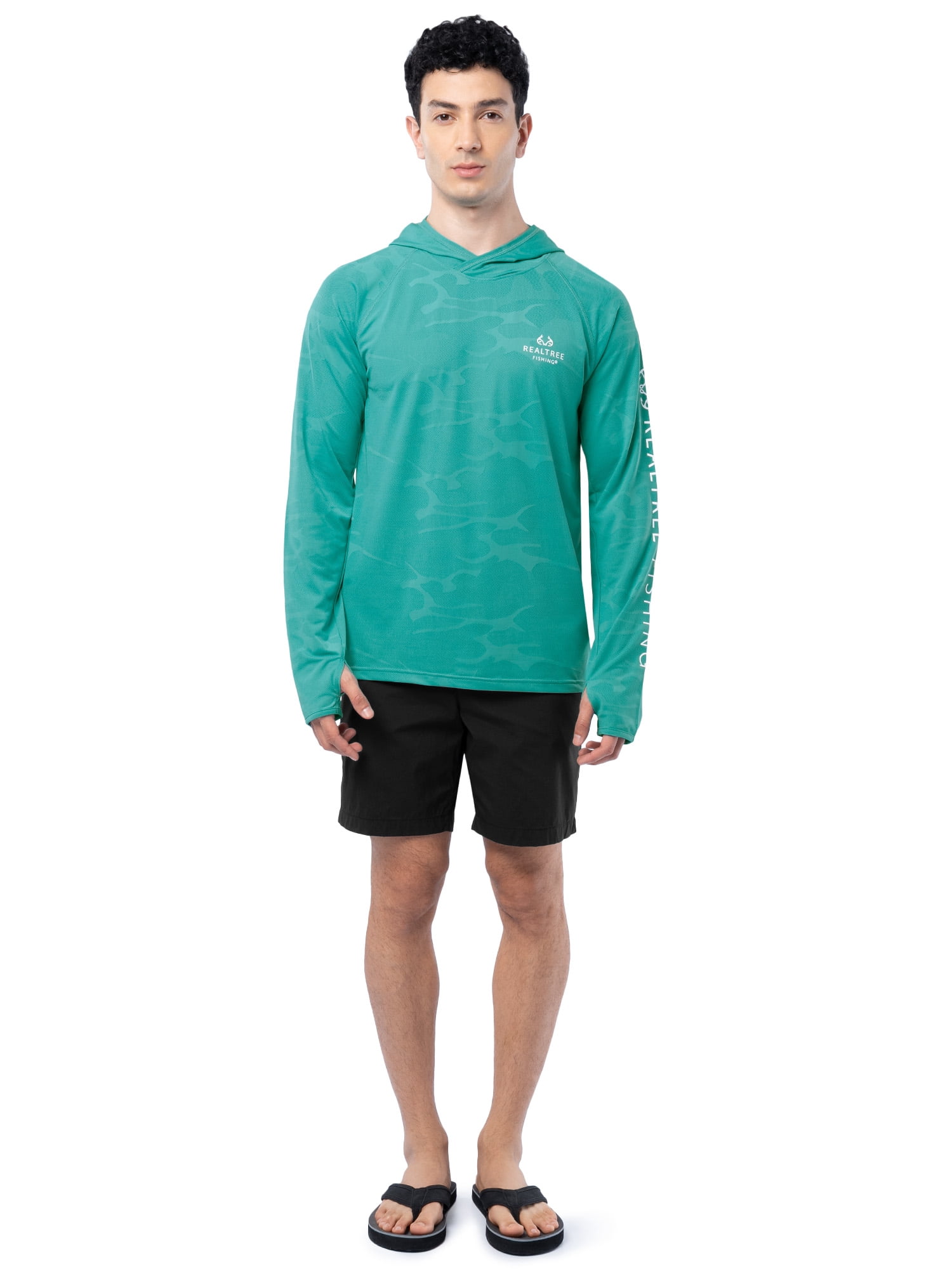 Realtree Men’s Fishing Performance Long Sleeve Hooded Shirt with Thumb Holes (Green, S) 3x86e