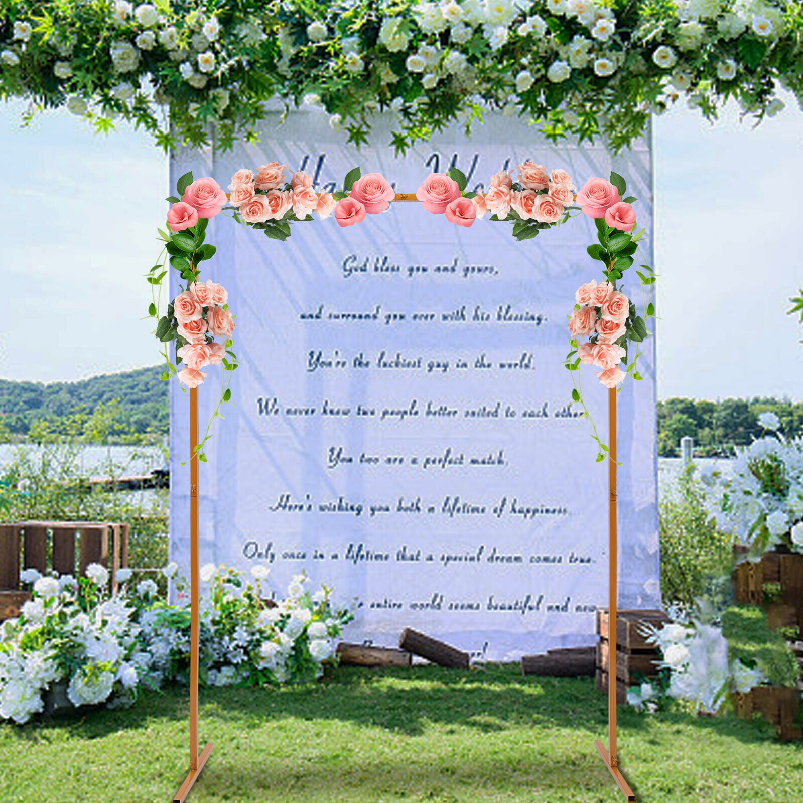 Unbranded Gold Rectangular Wedding Arch Stand for Balloon and Flower Backdrop Decor (6.6 ft) 6mhyi