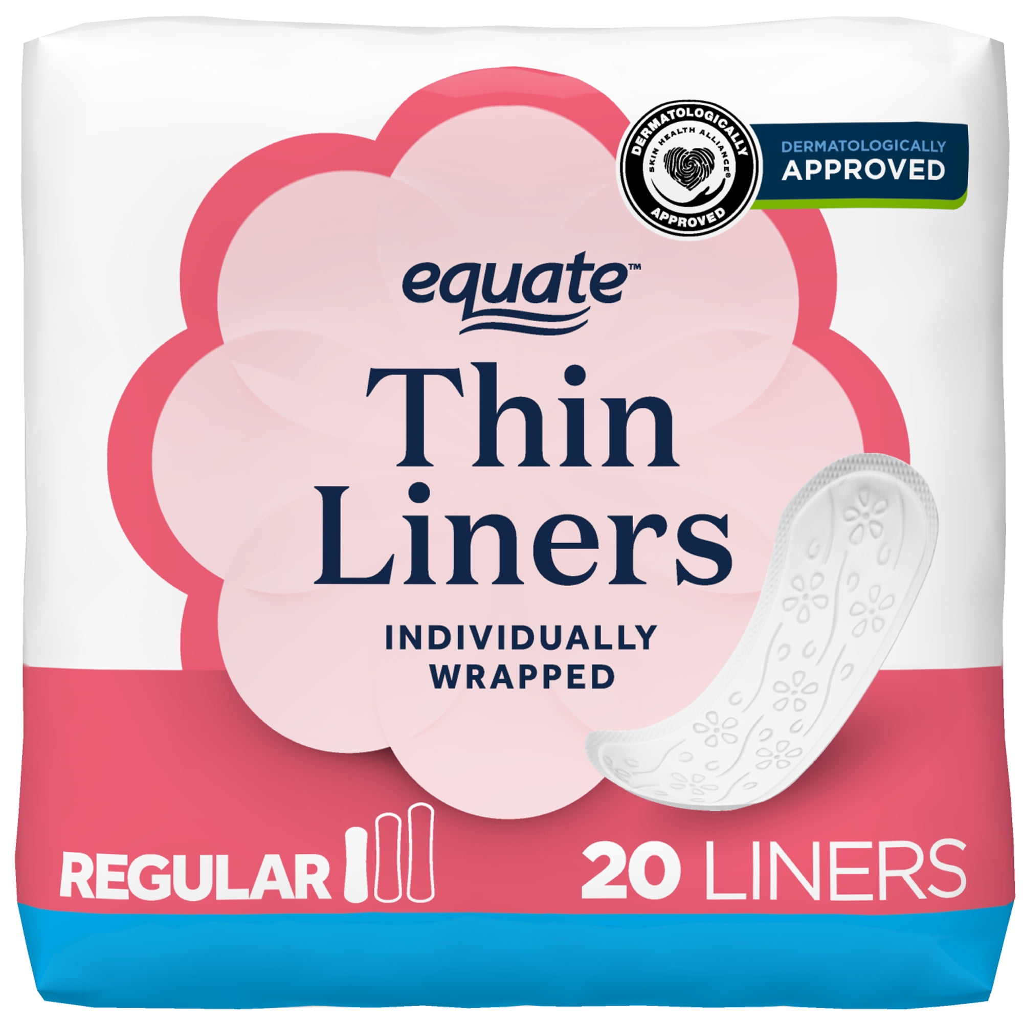 Equate Thin Panty Liners, Regular Length, Unscented, Individually Wrapped (20 Count) z8rak