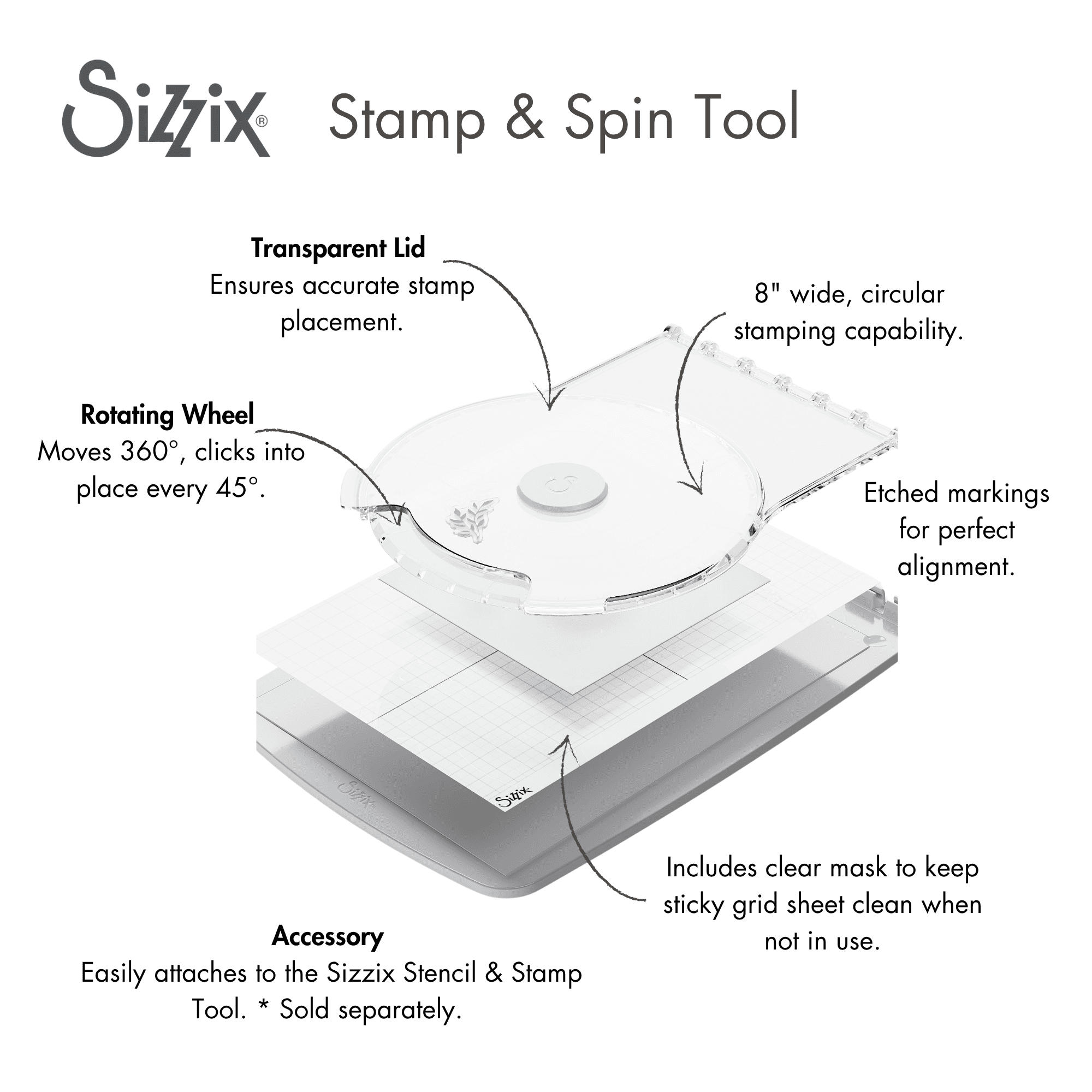 Sizzix Stamp & Spin Rotating Stamping Platform for Cardmaking and Scrapbooking (Clear, 1 Piece) 0sy4e