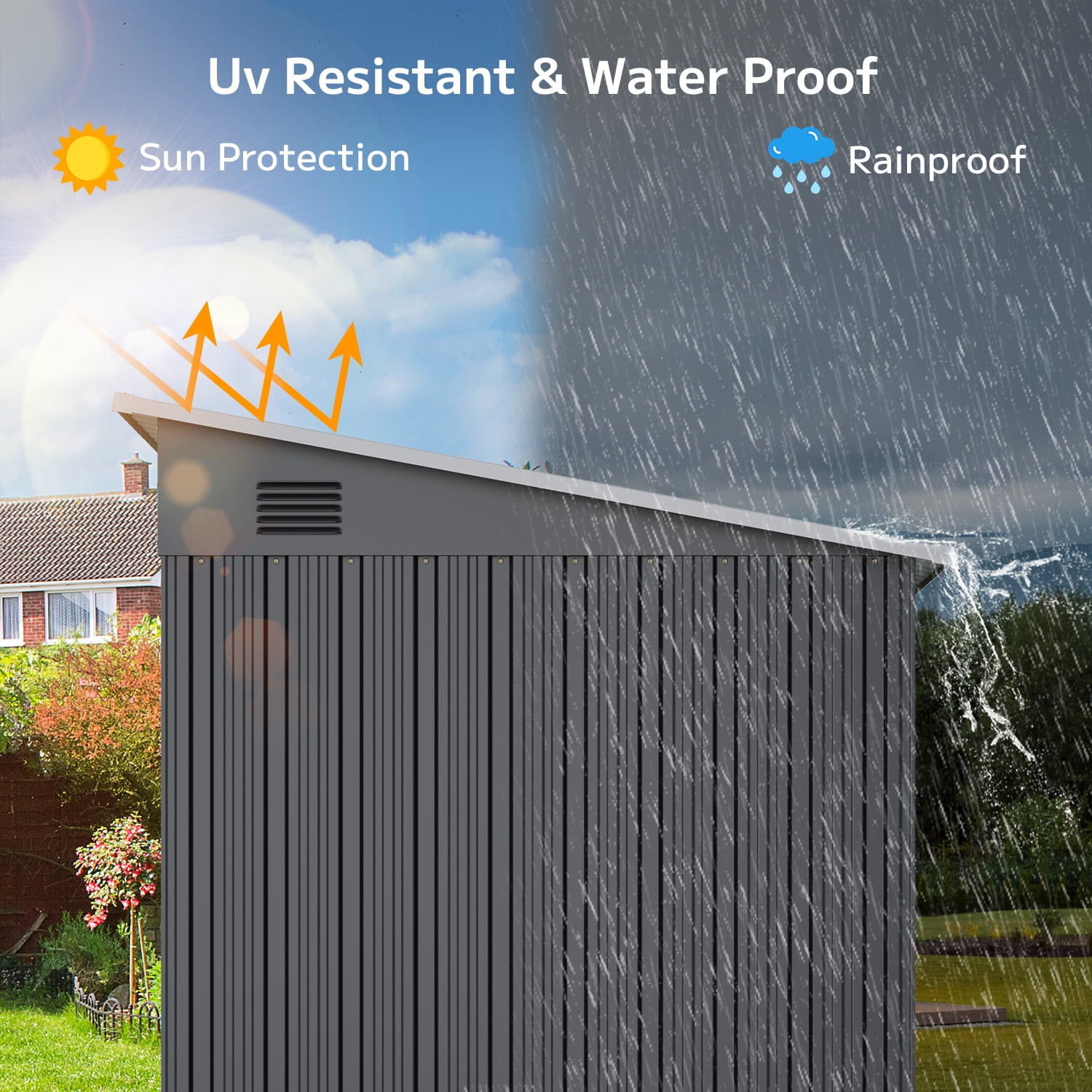Asofer Heavy-Duty Weatherproof Steel Outdoor Storage Shed with Lockable Door (Dark Gray, 76.8 in x 42.9 in x 77.2 in) gik36