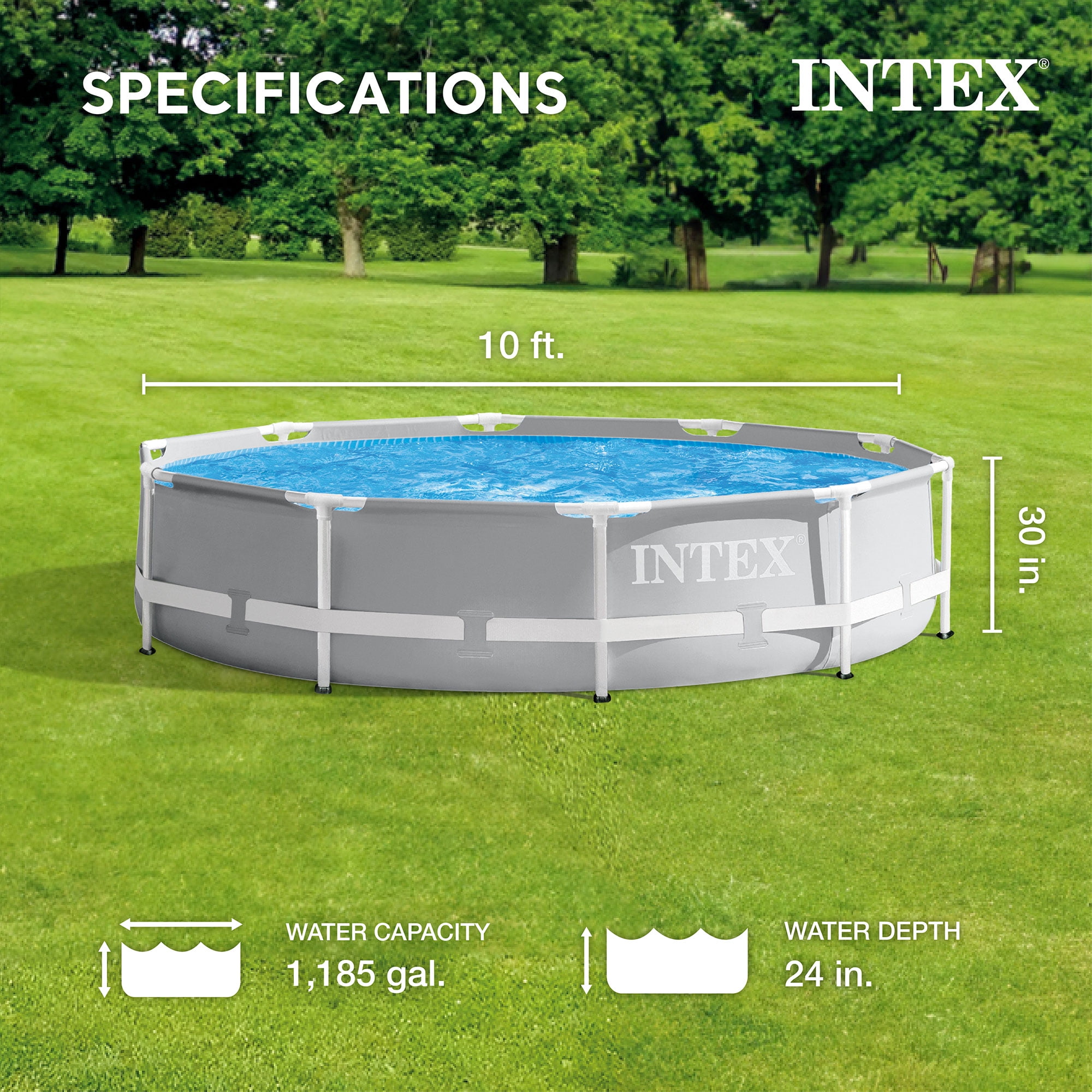 Intex Prism Frame Above Ground Swimming Pool Set (Gray, 10 ft x 30 in) lhfv0
