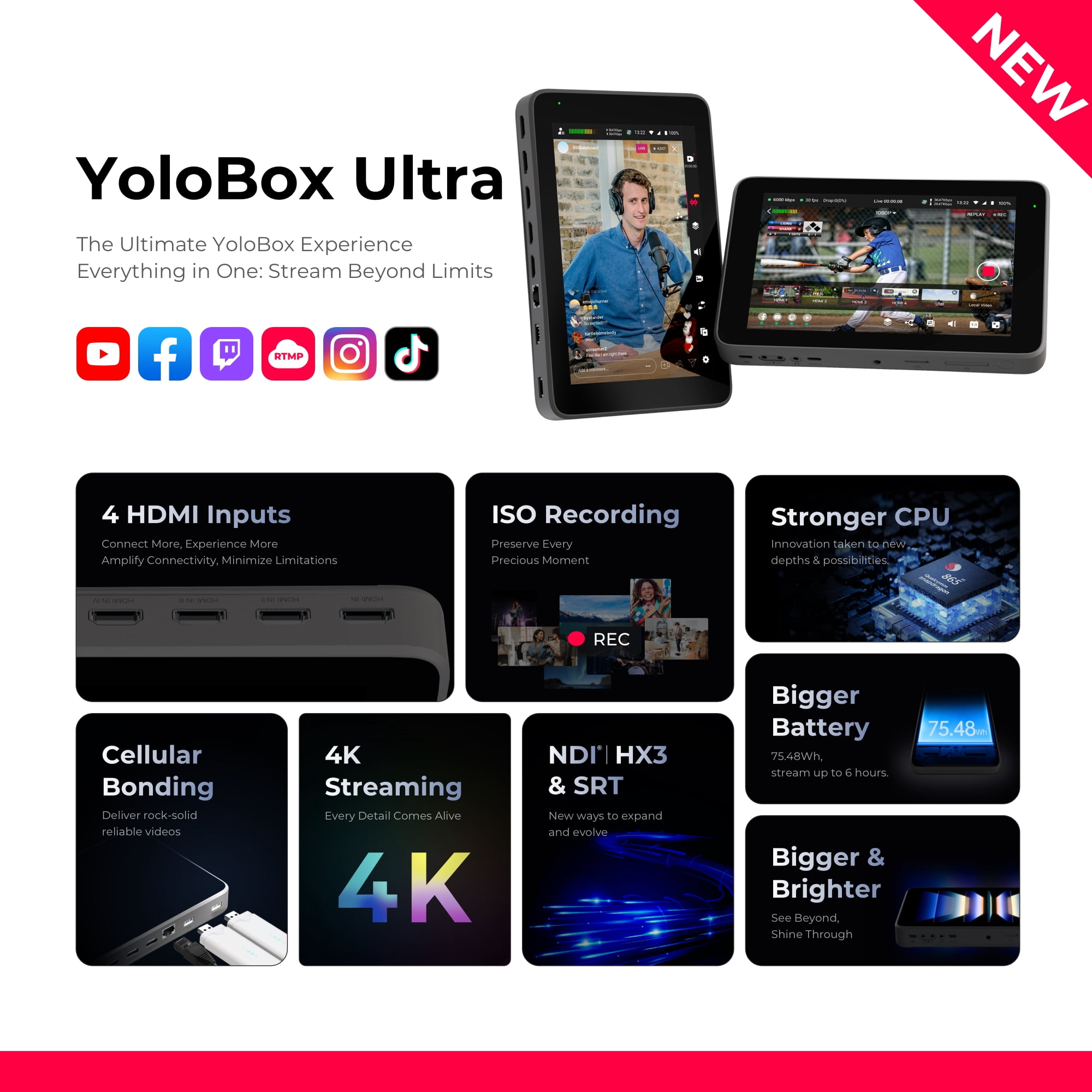YoloLiv YoloBox Ultra All-in-One Live Streaming Encoder, Switcher, Monitor, and Recorder (Black, 1 Unit) ds61o