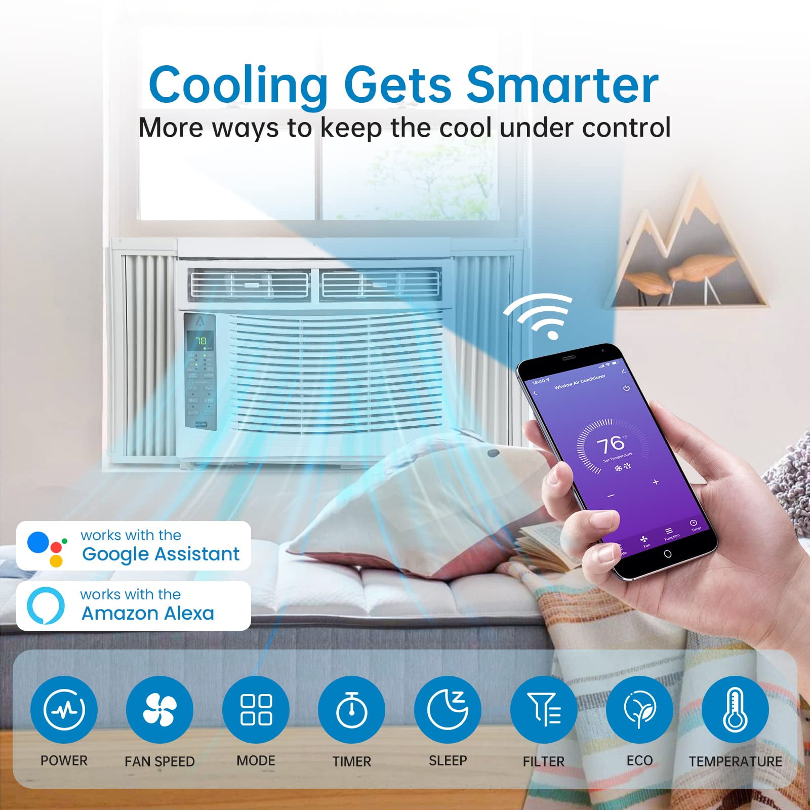 EastVita 6000 BTU Window Air Conditioner with Remote and App Control (White, 250 Sq Ft) 70oru