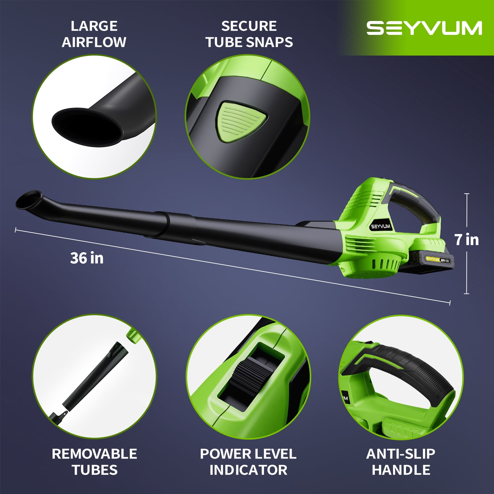 SEYVUM 20V Cordless Leaf Blower, Electric Power Sweeper for Lawn and Garden Maintenance (2 Batteries, 150 MPH) 1xn7j