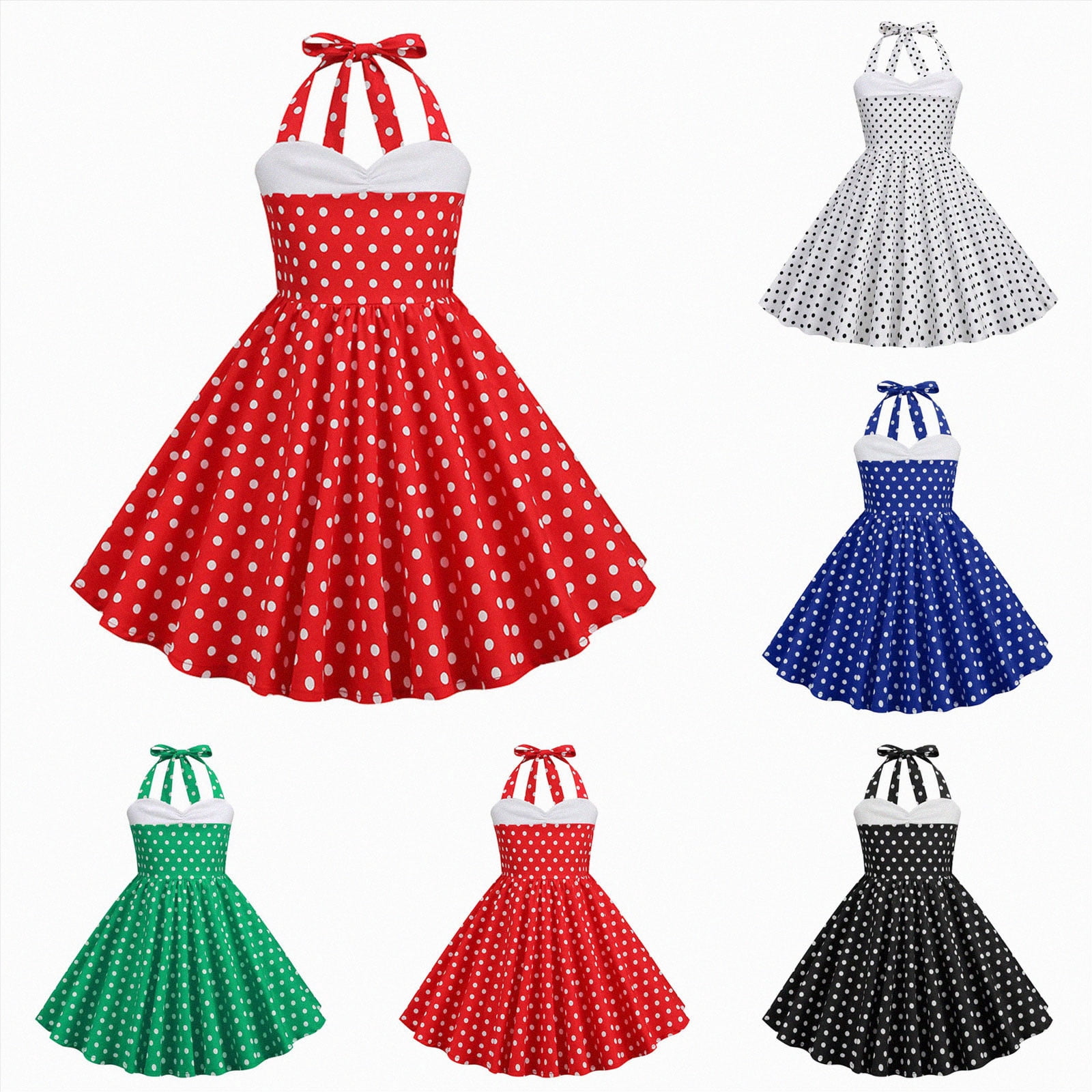 YDFCWXW Girls 1950s Vintage Retro Polka Dot Halter Swing Dress (Red, 9-10 Years) l7dir