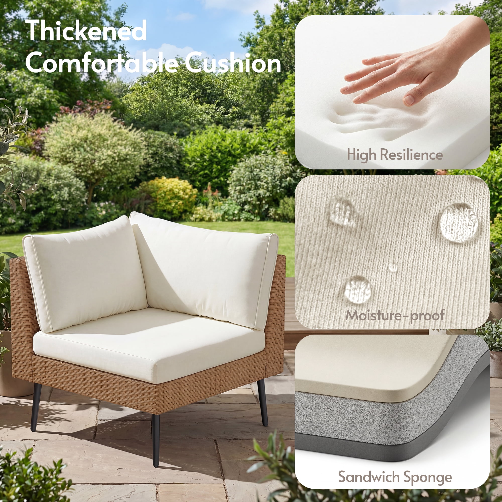 LAZZO 5-Piece Outdoor Wicker Conversation Set, All-Weather Sectional Sofa with 4 Chairs and 1 Ottoman (Beige, 5-Piece Set) snctr