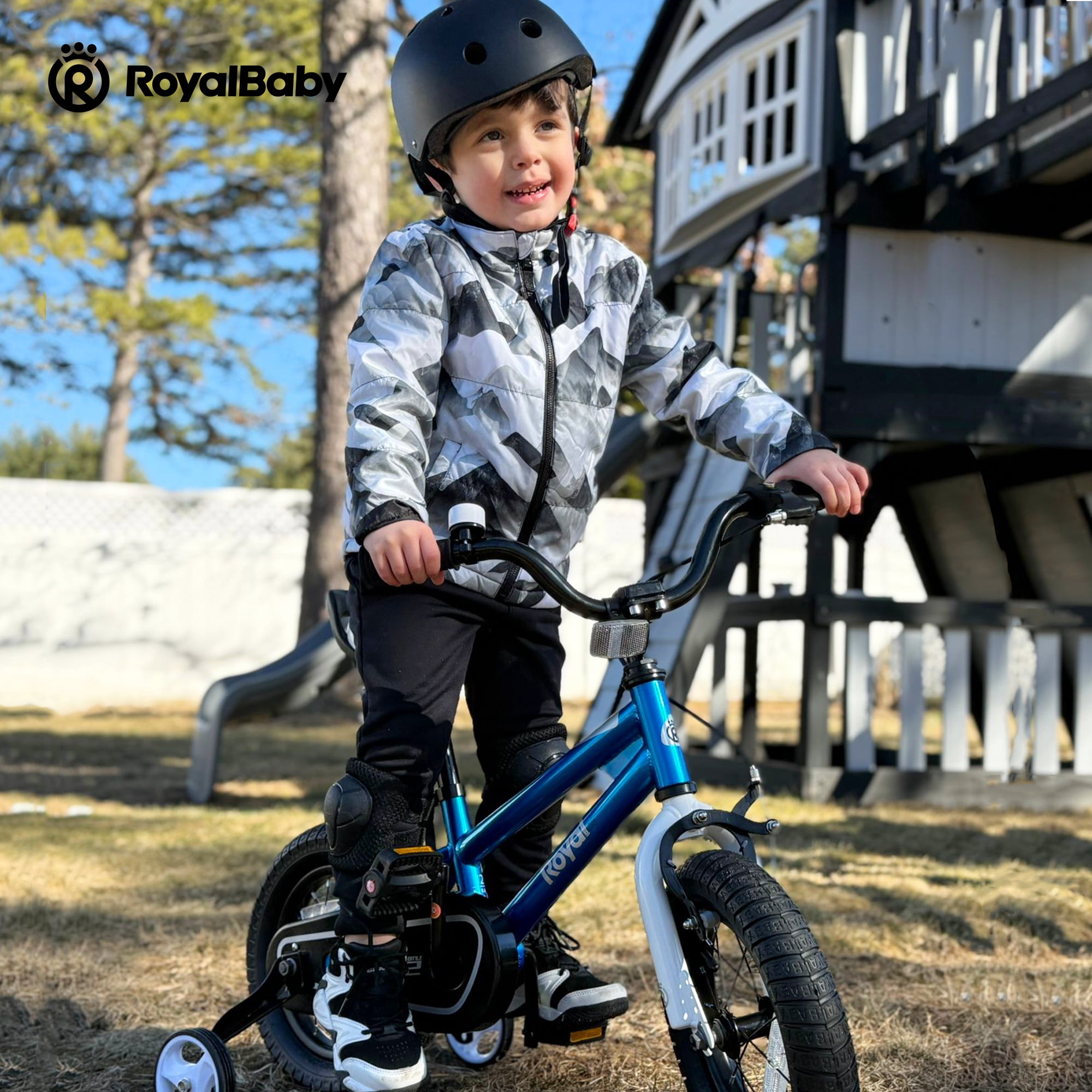 Royal Baby 14 in BMX Freestyle Kids Bike with Training Wheels (Blue, 14 in) yqirx