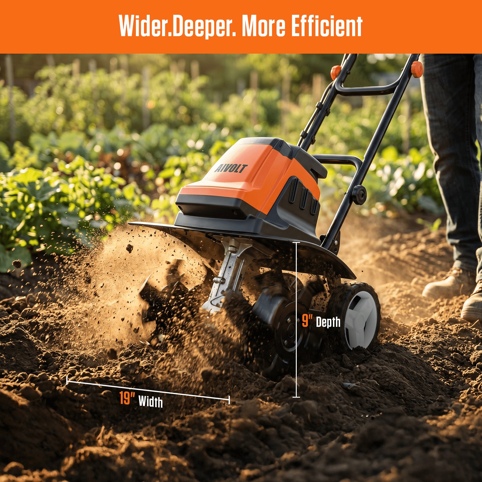 AIVOLT 15 Amp Electric Garden Tiller and Cultivator with Adjustable Wheels (19 in) 94fkx