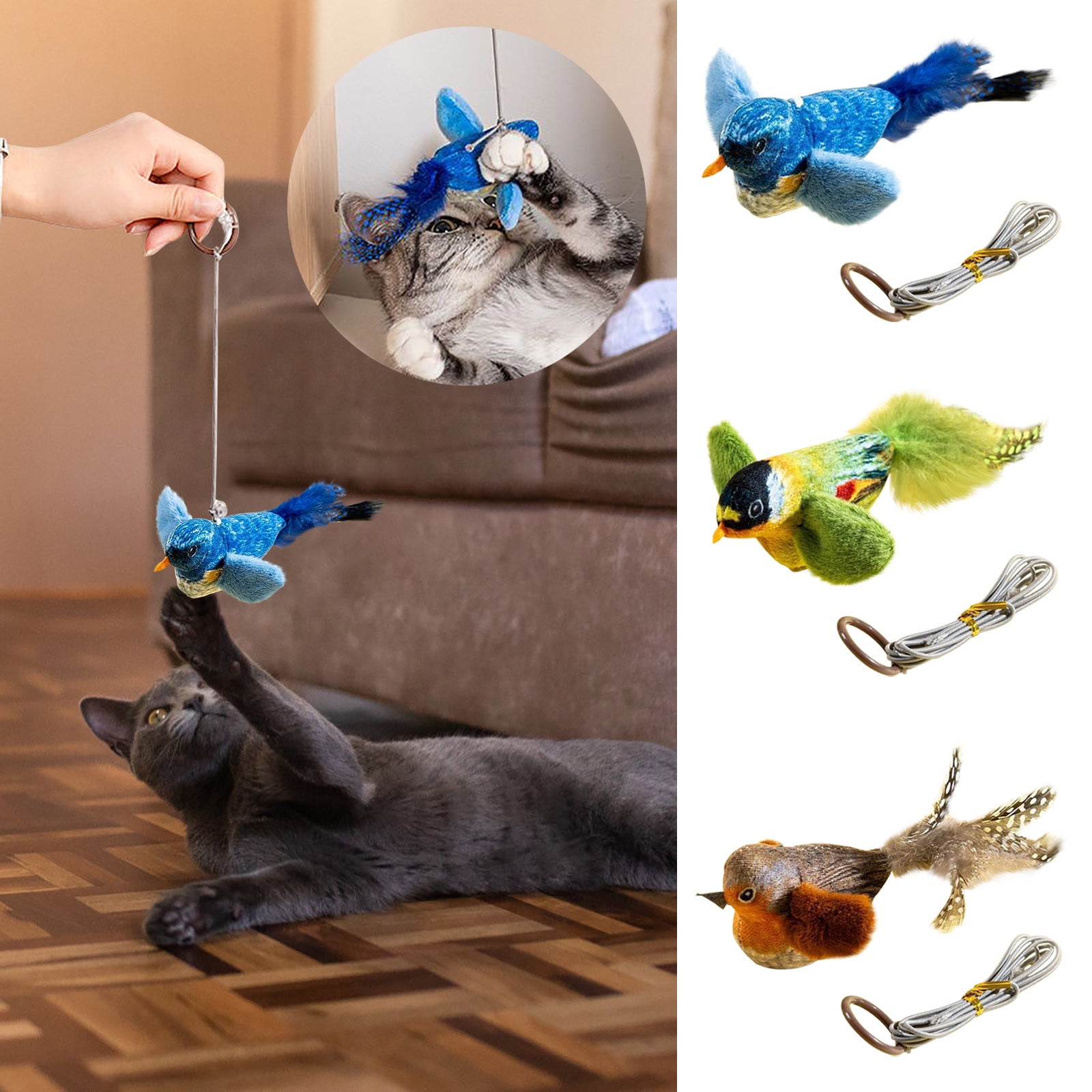 Infidev Interactive Flying Bird Cat Toy, Electric Flapping Wing Simulation Sparrow with Chirping Sound (Green, 1 Pack) 8y2wb