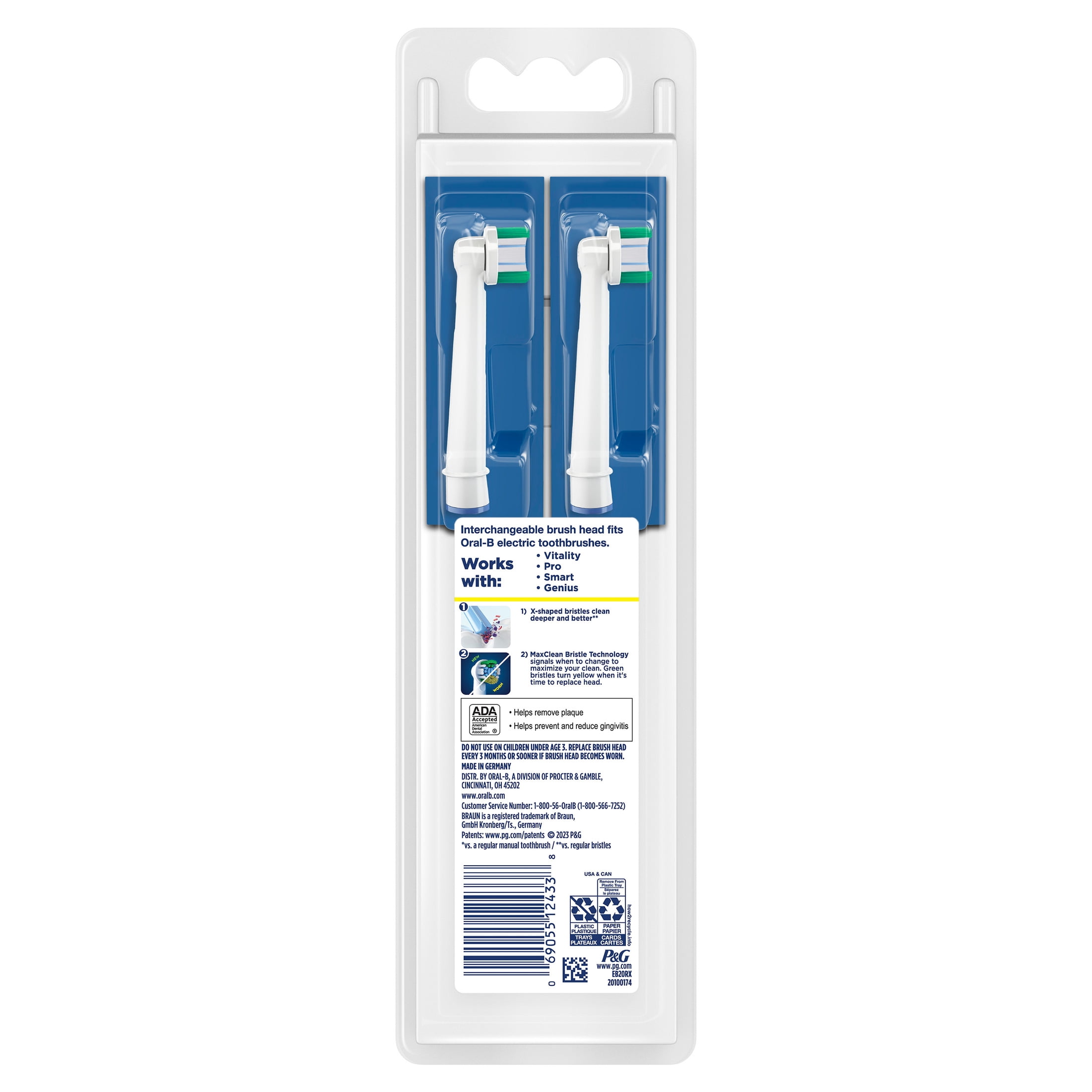 Oral-B PrecisionCleanX Electric Toothbrush Replacement Heads (White, 2 Count) z6gcy